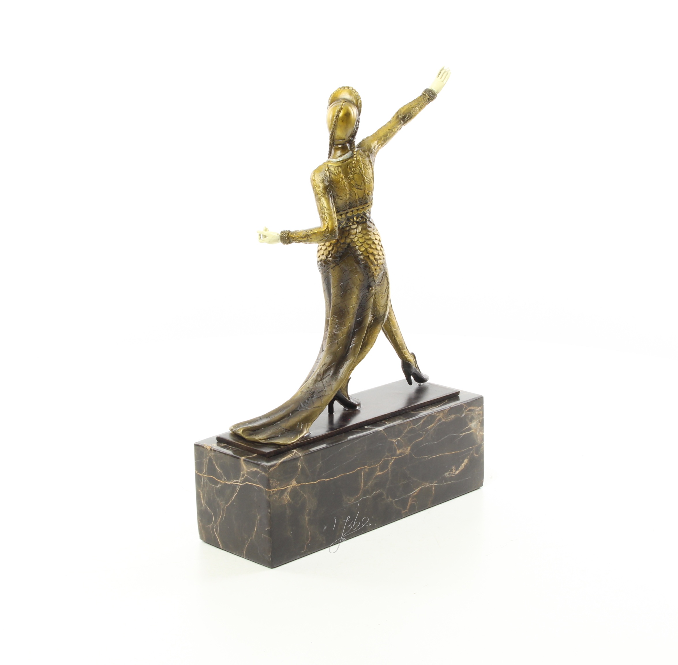 Elegante Bronze Tanzskulptur Detaillierte Tänzerin auf Marmorsockel 9