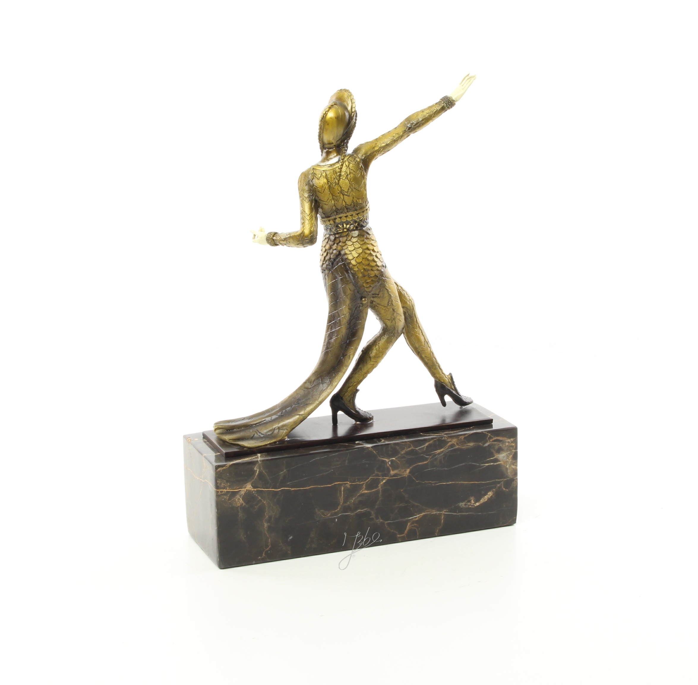 Elegante Bronze Tanzskulptur Detaillierte Tänzerin auf Marmorsockel 10