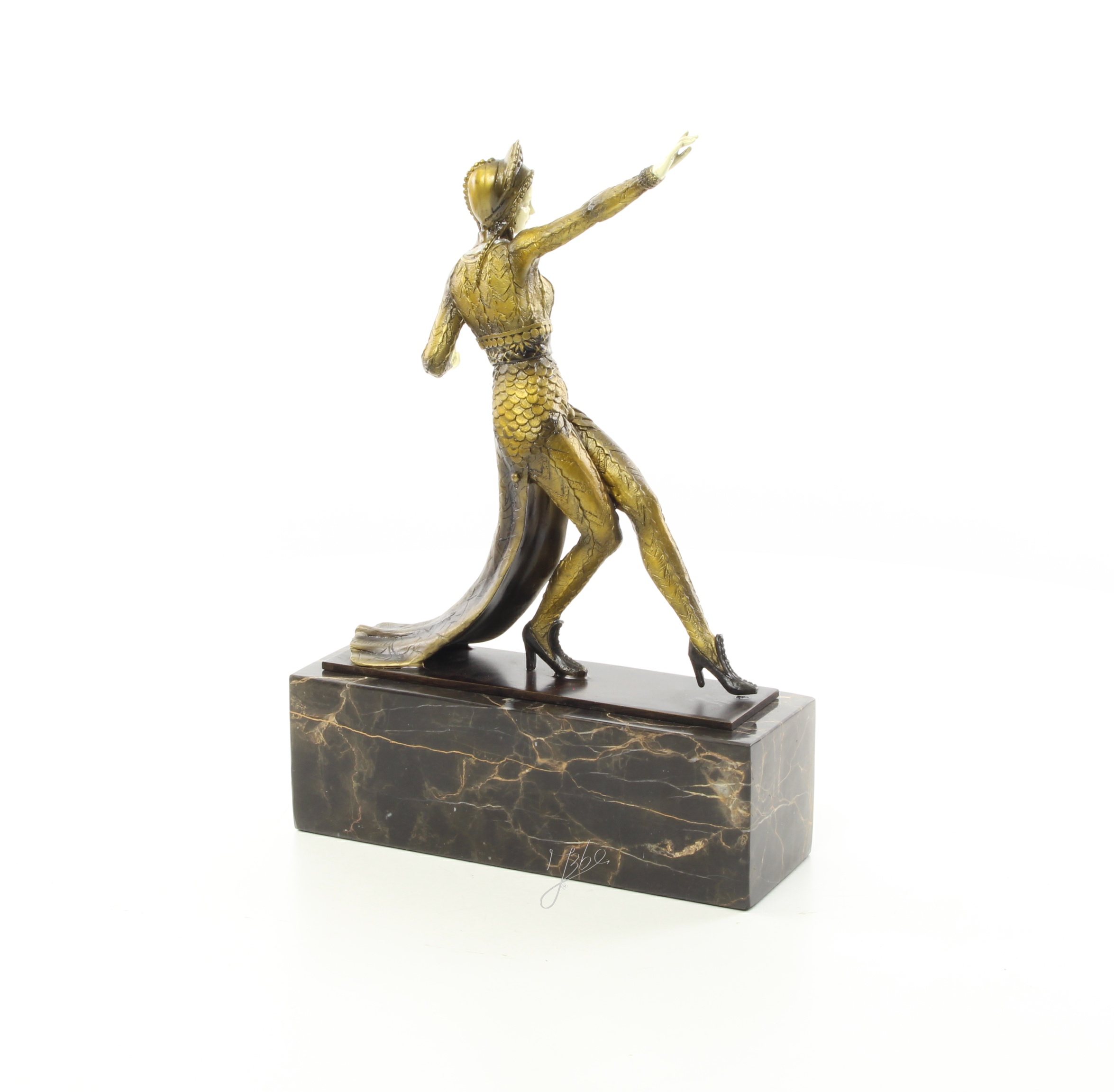 Elegante Bronze Tanzskulptur Detaillierte Tänzerin auf Marmorsockel 14