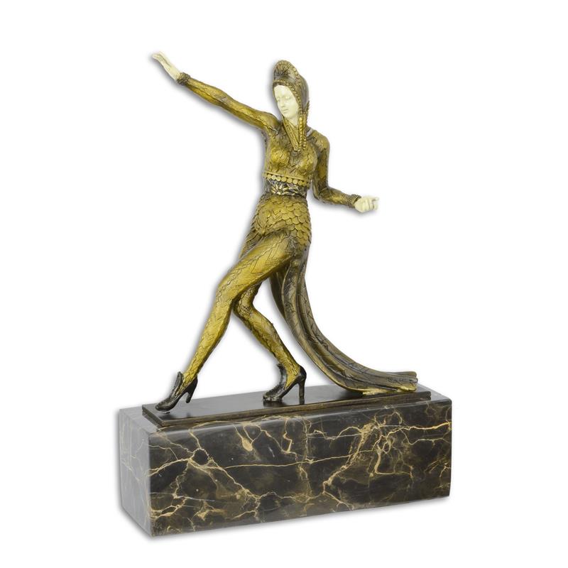 Elegante Bronze Tanzskulptur Detaillierte Tänzerin auf Marmorsockel 2