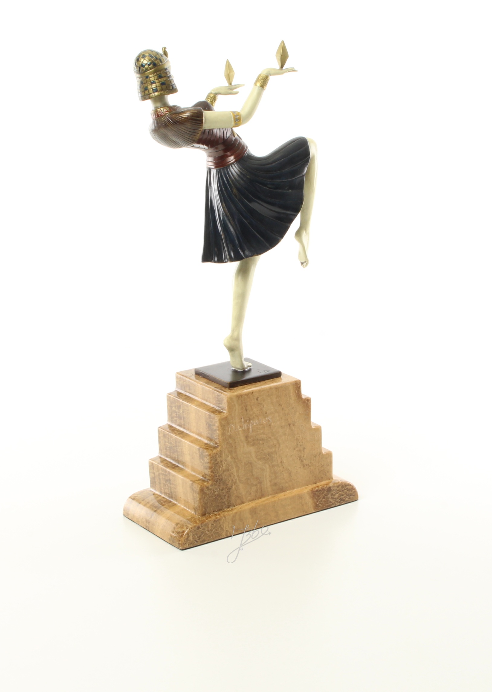 Elegante Art Deco Bronzeskulptur Kalt bemalte tanzende Frau 9