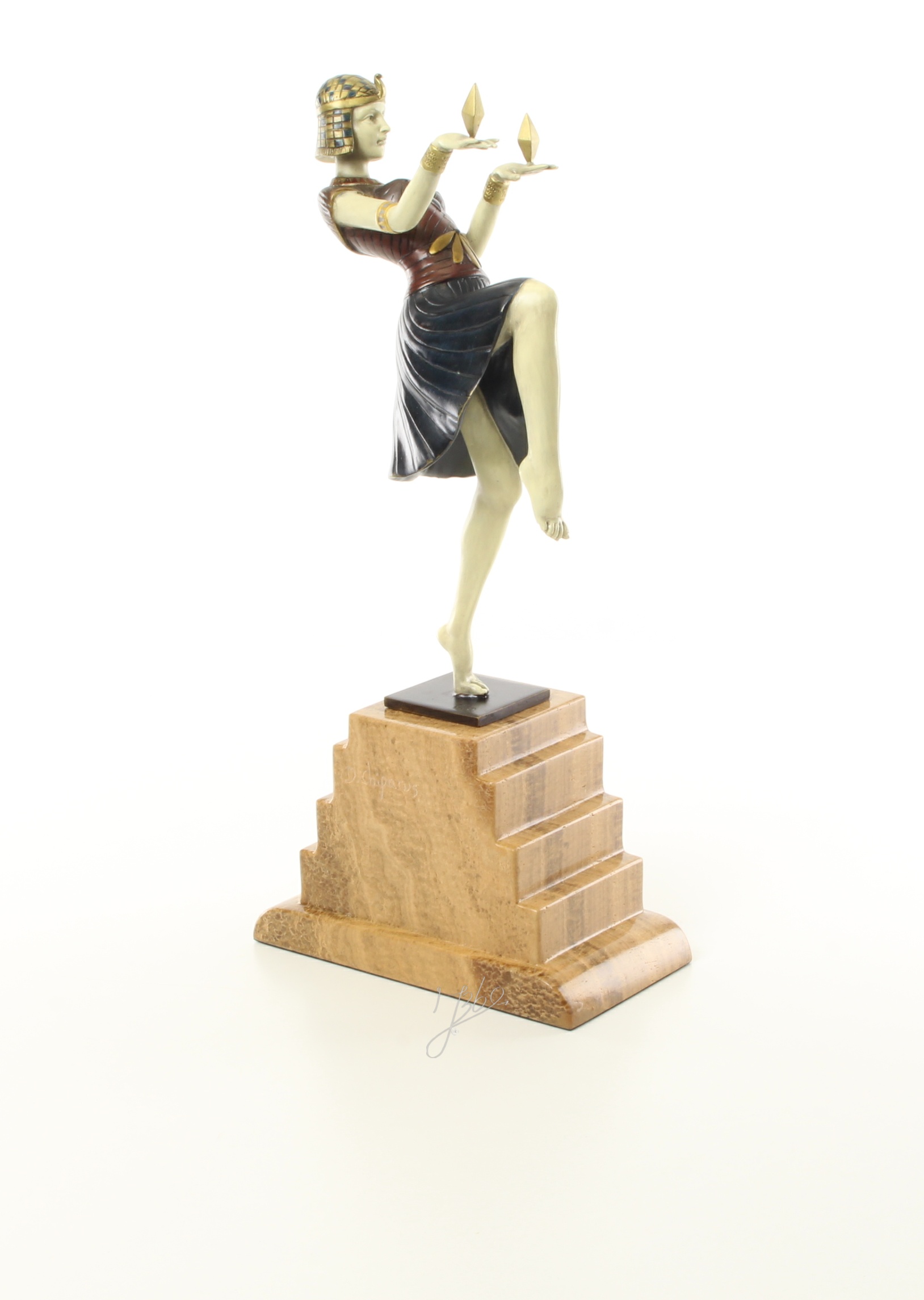Elegante Art Deco Bronzeskulptur Kalt bemalte tanzende Frau 8