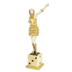Elegante Art Deco Bronzeskulptur Tanzende Frau auf Würfelsockel