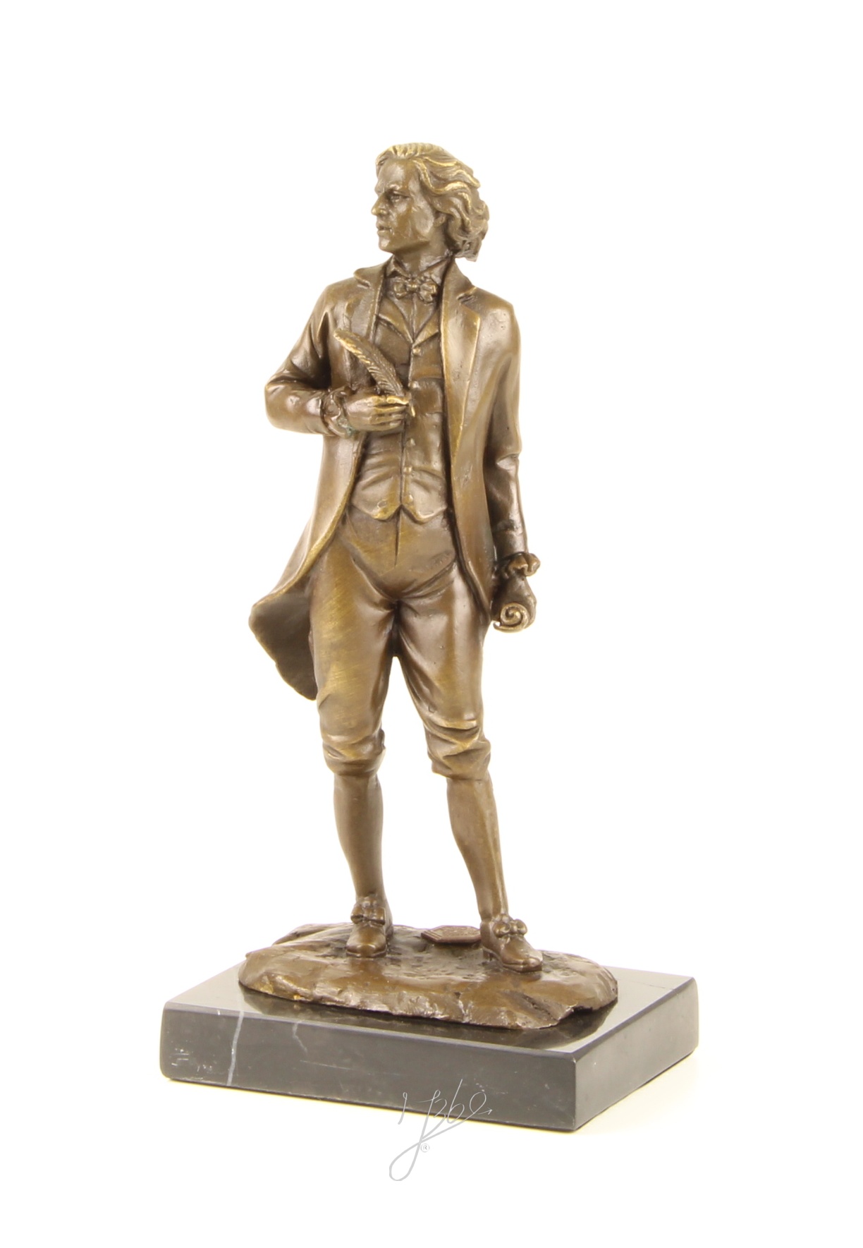 Exquisite BronzeSkulptur Chopin Historische Figur mit Schriftrolle 11
