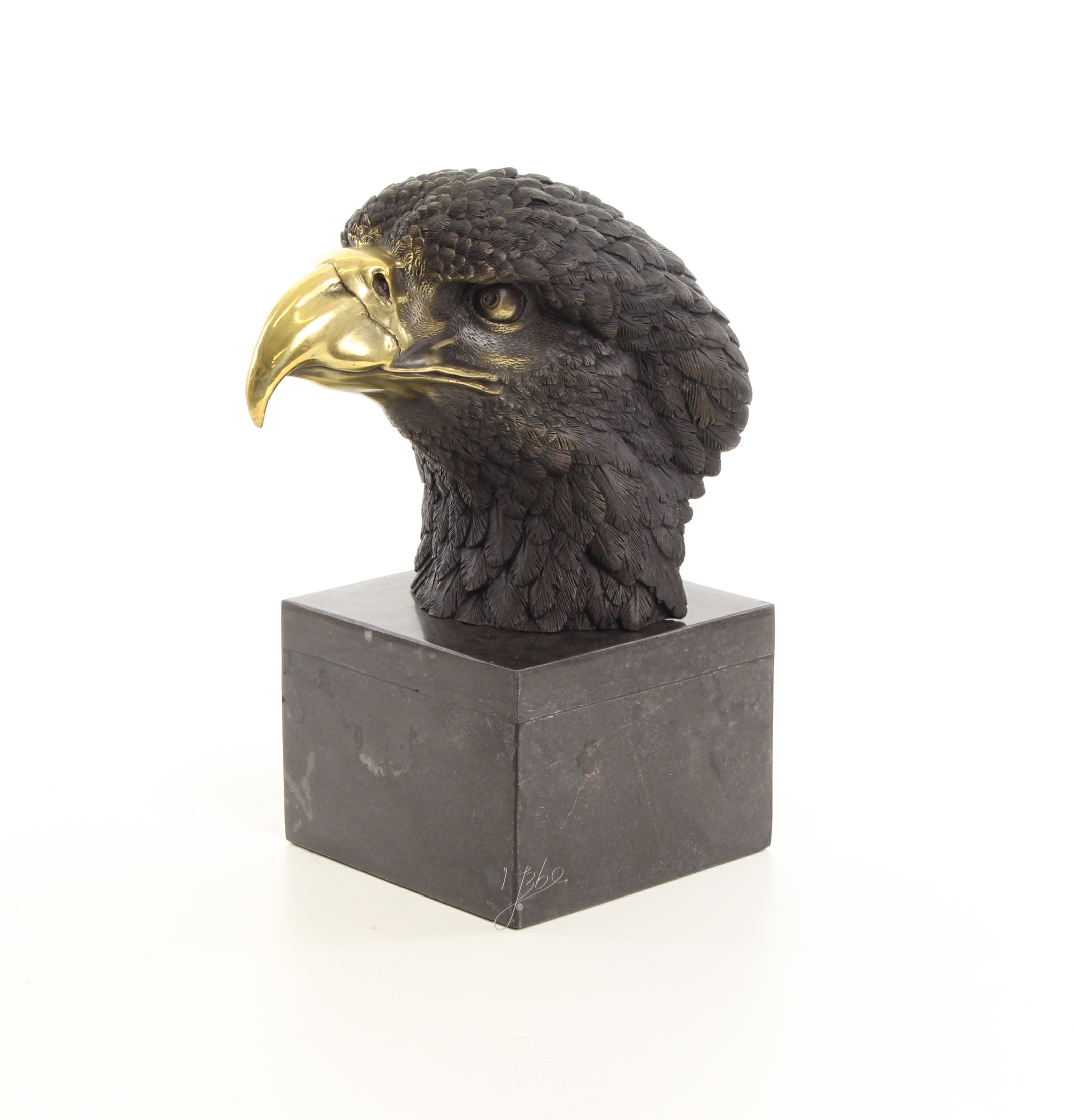 Detailreiche Bronze Adlerkopf Skulptur mit Goldfarbenem Schnabel Einzigartiges Kunstwerk 3