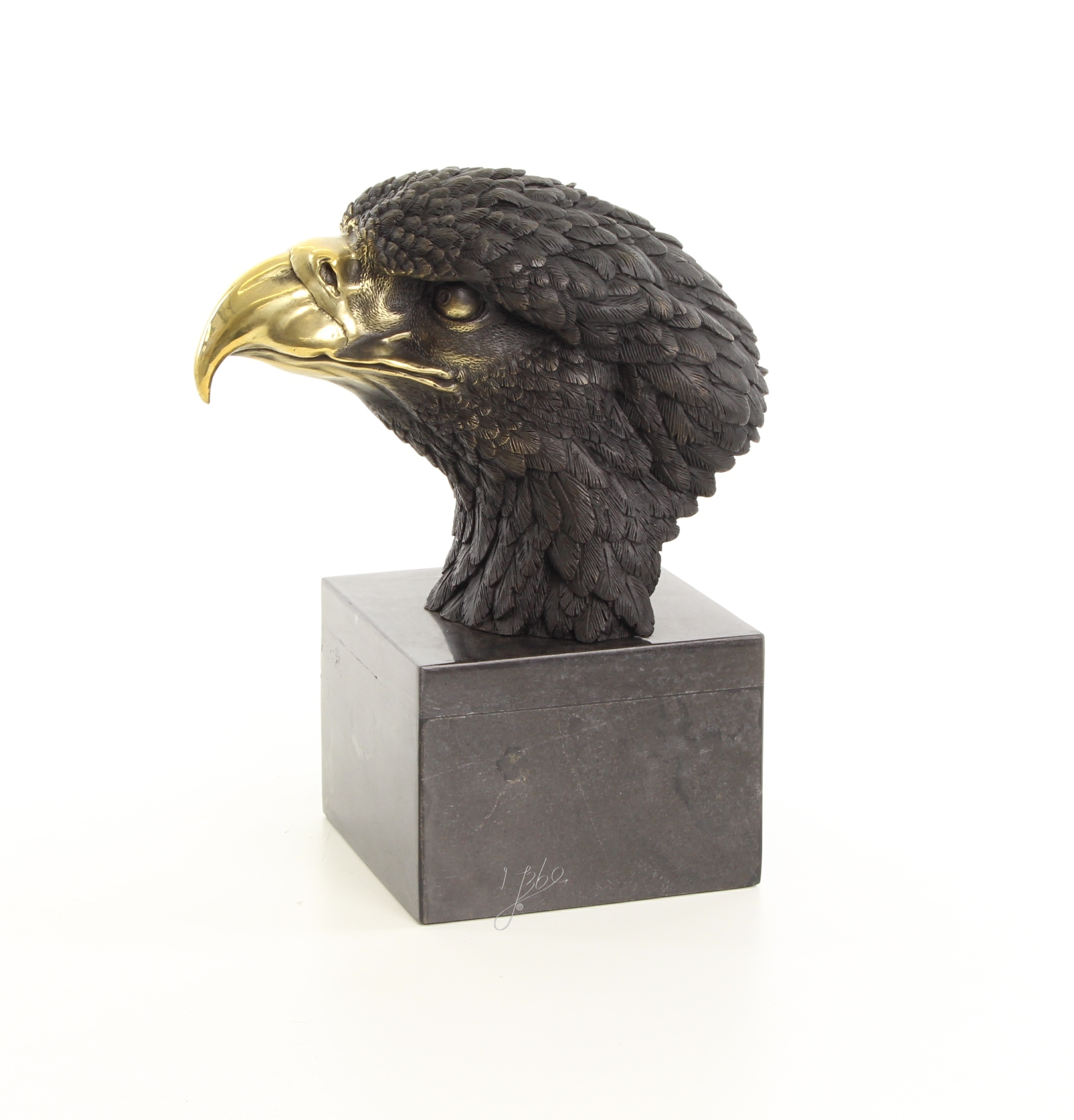 Detailreiche Bronze Adlerkopf Skulptur mit Goldfarbenem Schnabel Einzigartiges Kunstwerk 4
