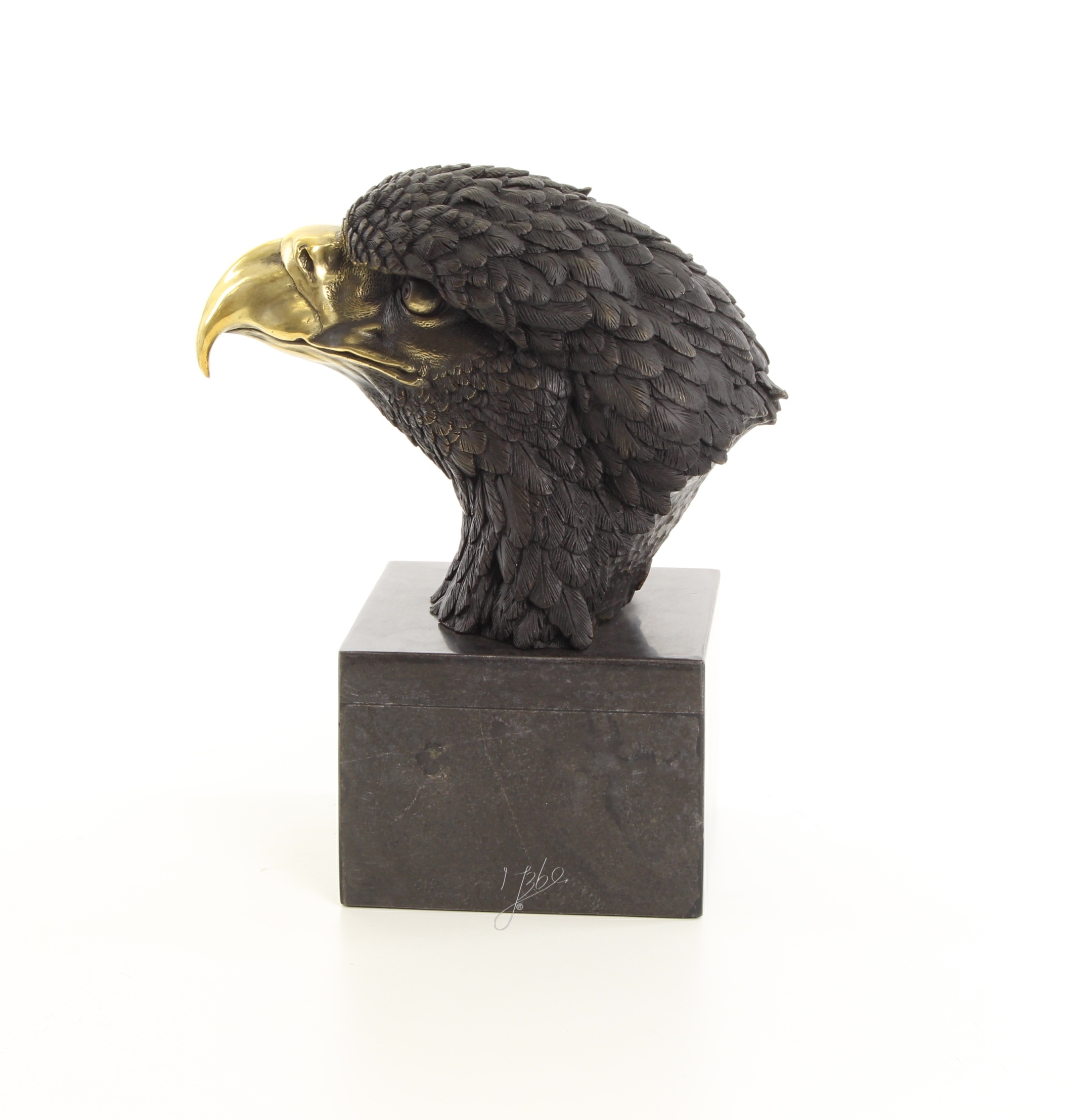 Detailreiche Bronze Adlerkopf Skulptur mit Goldfarbenem Schnabel Einzigartiges Kunstwerk 7