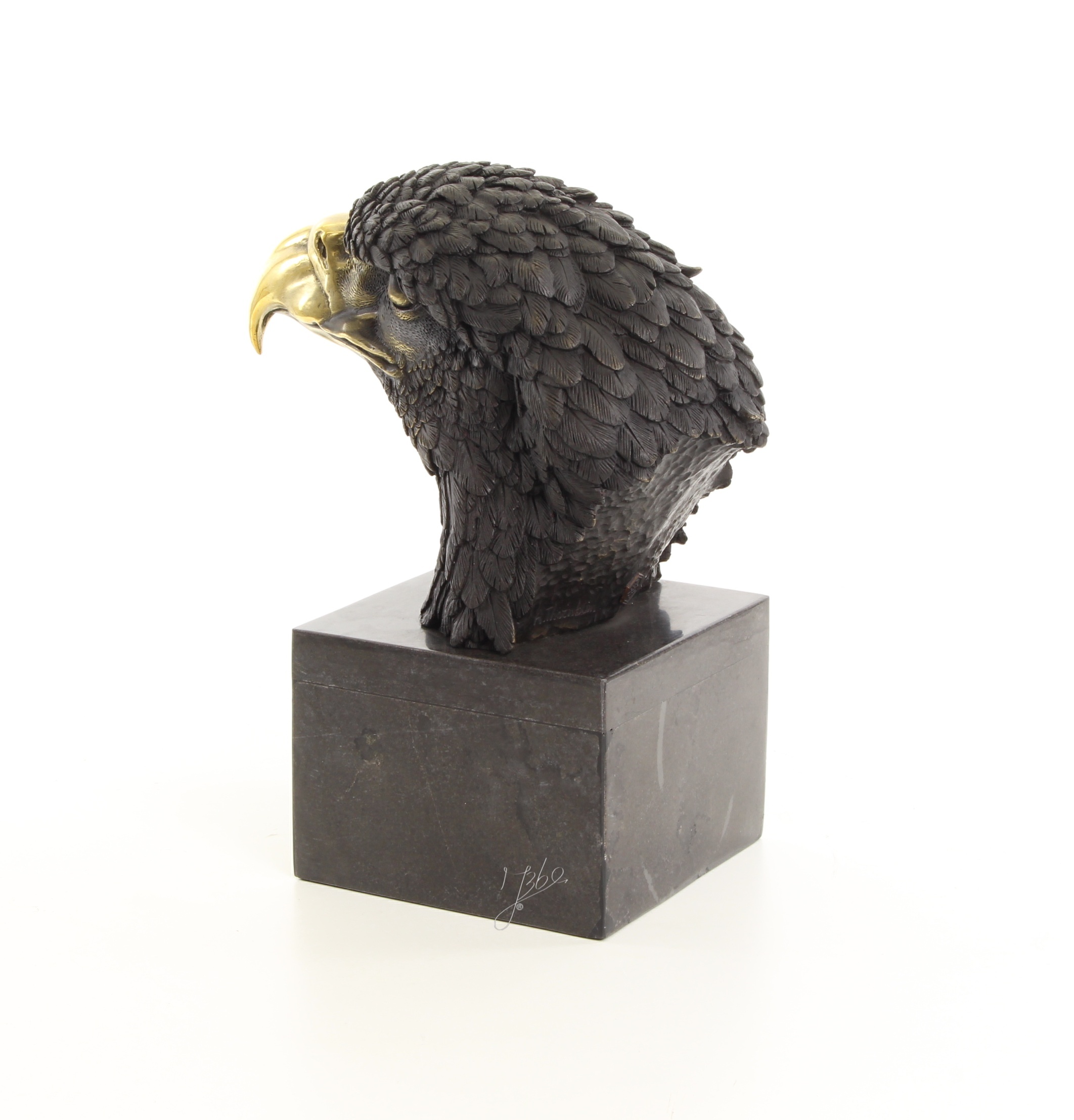 Detailreiche Bronze Adlerkopf Skulptur mit Goldfarbenem Schnabel Einzigartiges Kunstwerk 6