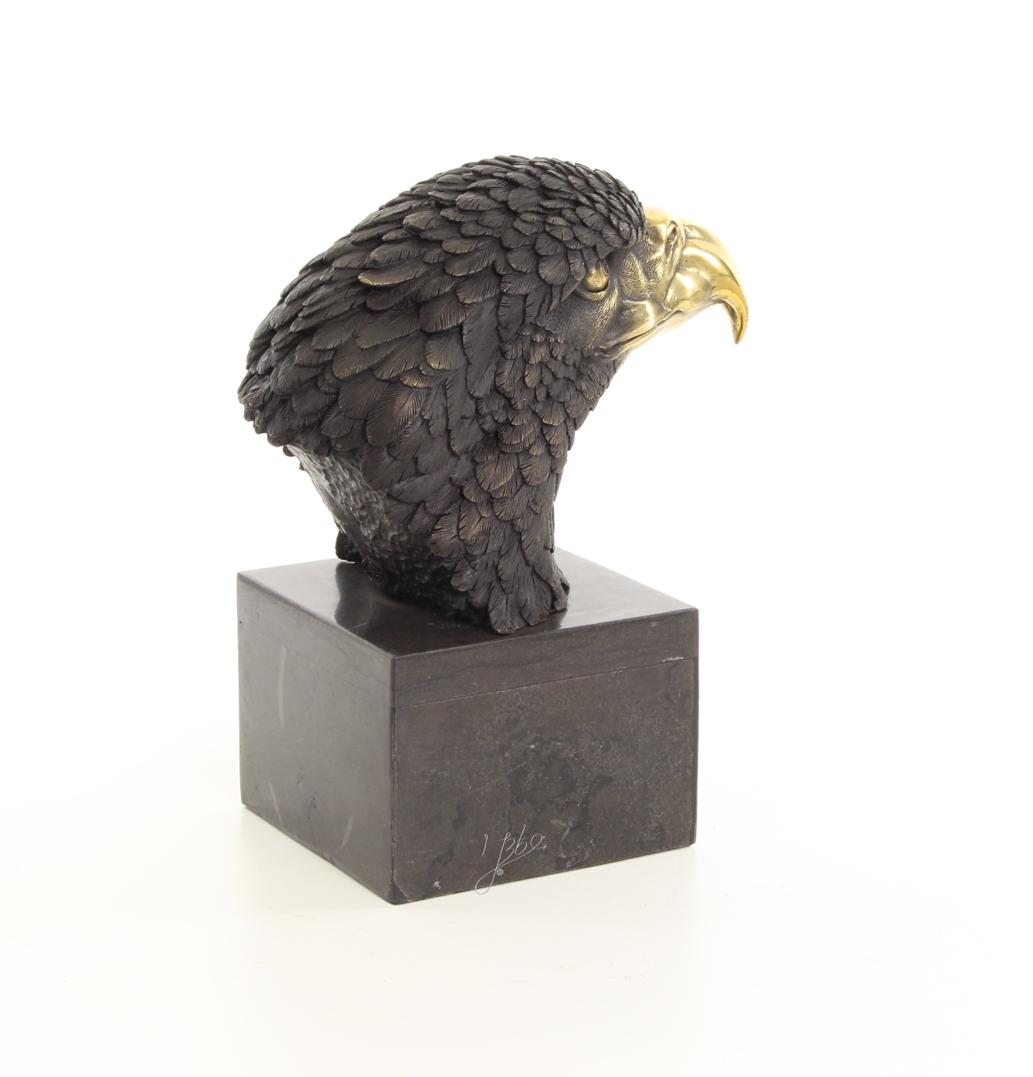 Detailreiche Bronze Adlerkopf Skulptur mit Goldfarbenem Schnabel Einzigartiges Kunstwerk 12