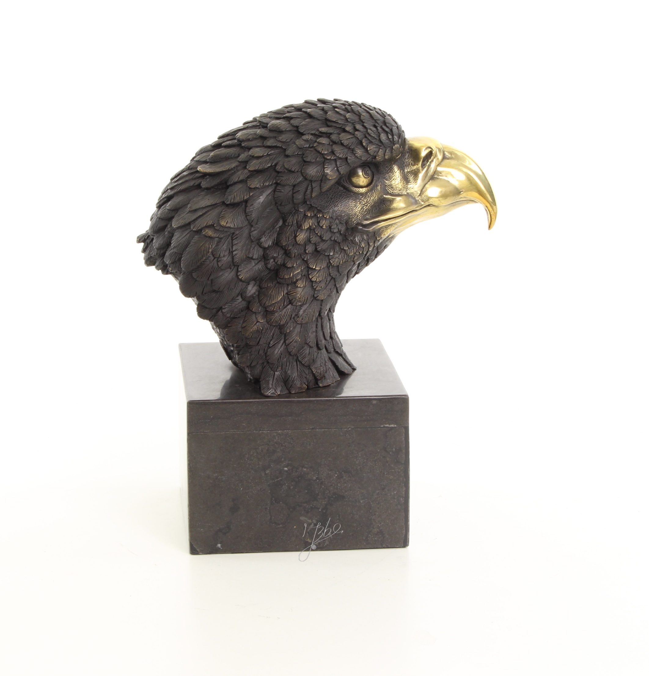 Detailreiche Bronze Adlerkopf Skulptur mit Goldfarbenem Schnabel Einzigartiges Kunstwerk 10