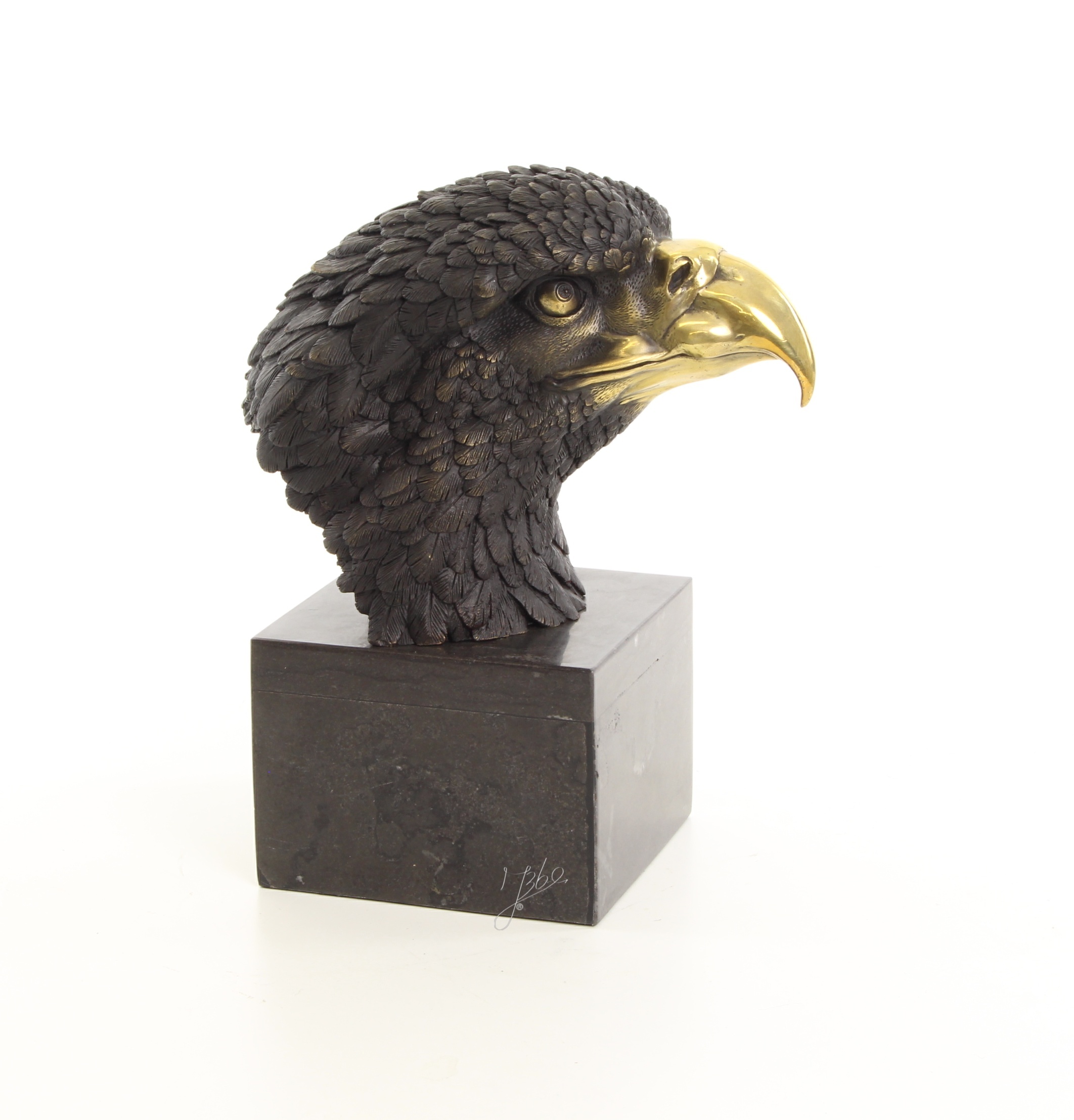 Detailreiche Bronze Adlerkopf Skulptur mit Goldfarbenem Schnabel Einzigartiges Kunstwerk 13
