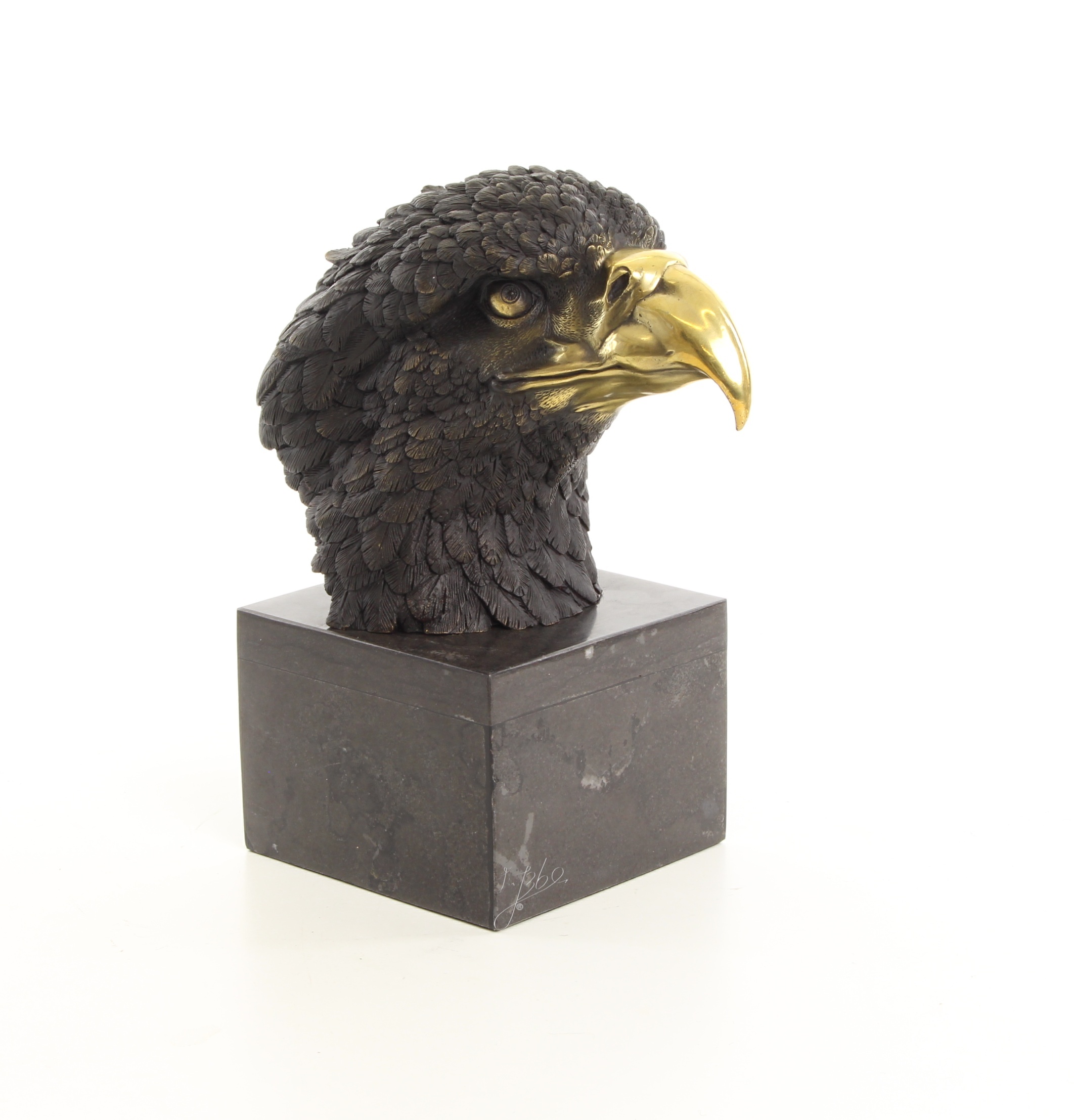 Detailreiche Bronze Adlerkopf Skulptur mit Goldfarbenem Schnabel Einzigartiges Kunstwerk 17