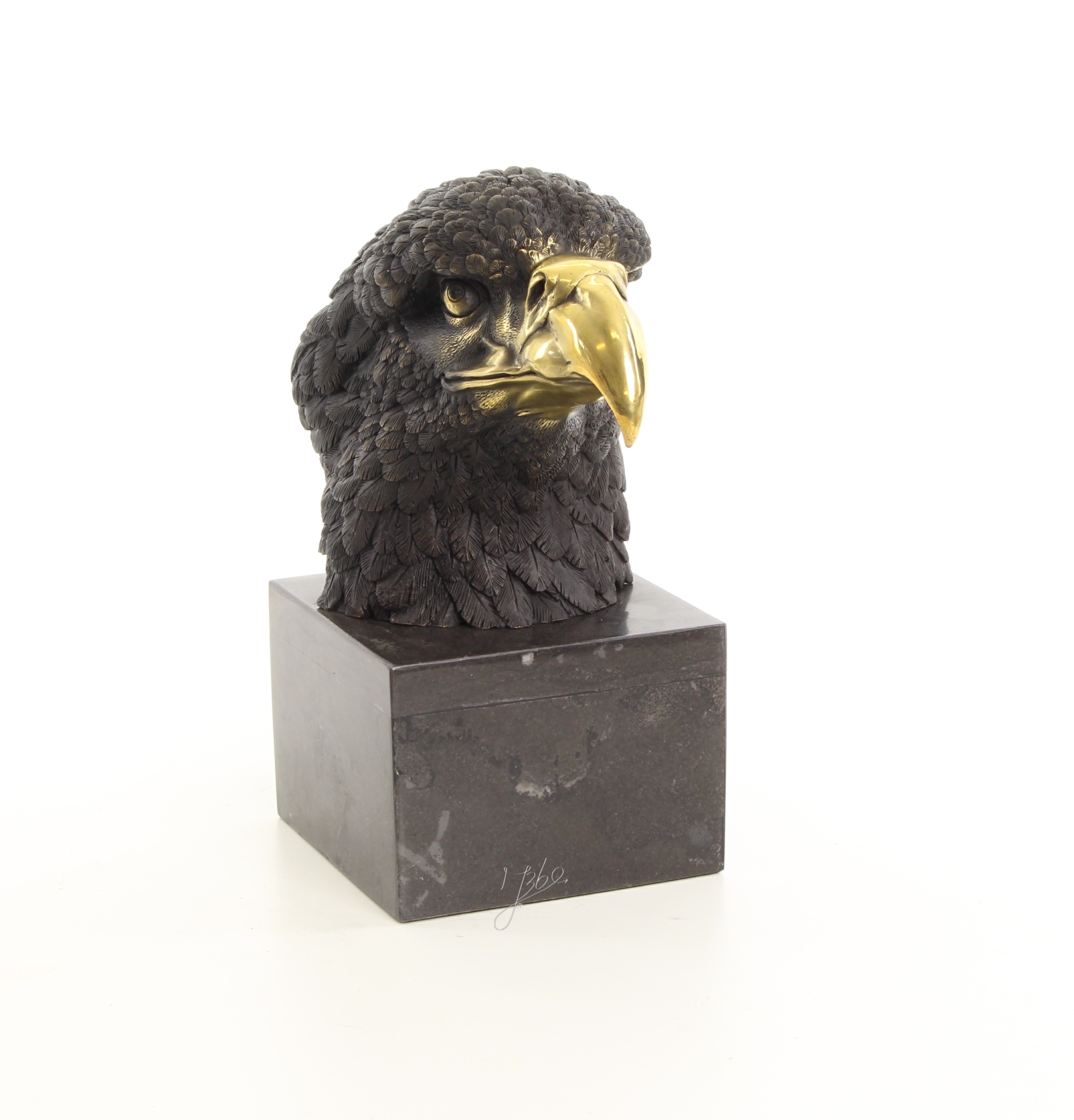 Detailreiche Bronze Adlerkopf Skulptur mit Goldfarbenem Schnabel Einzigartiges Kunstwerk 14