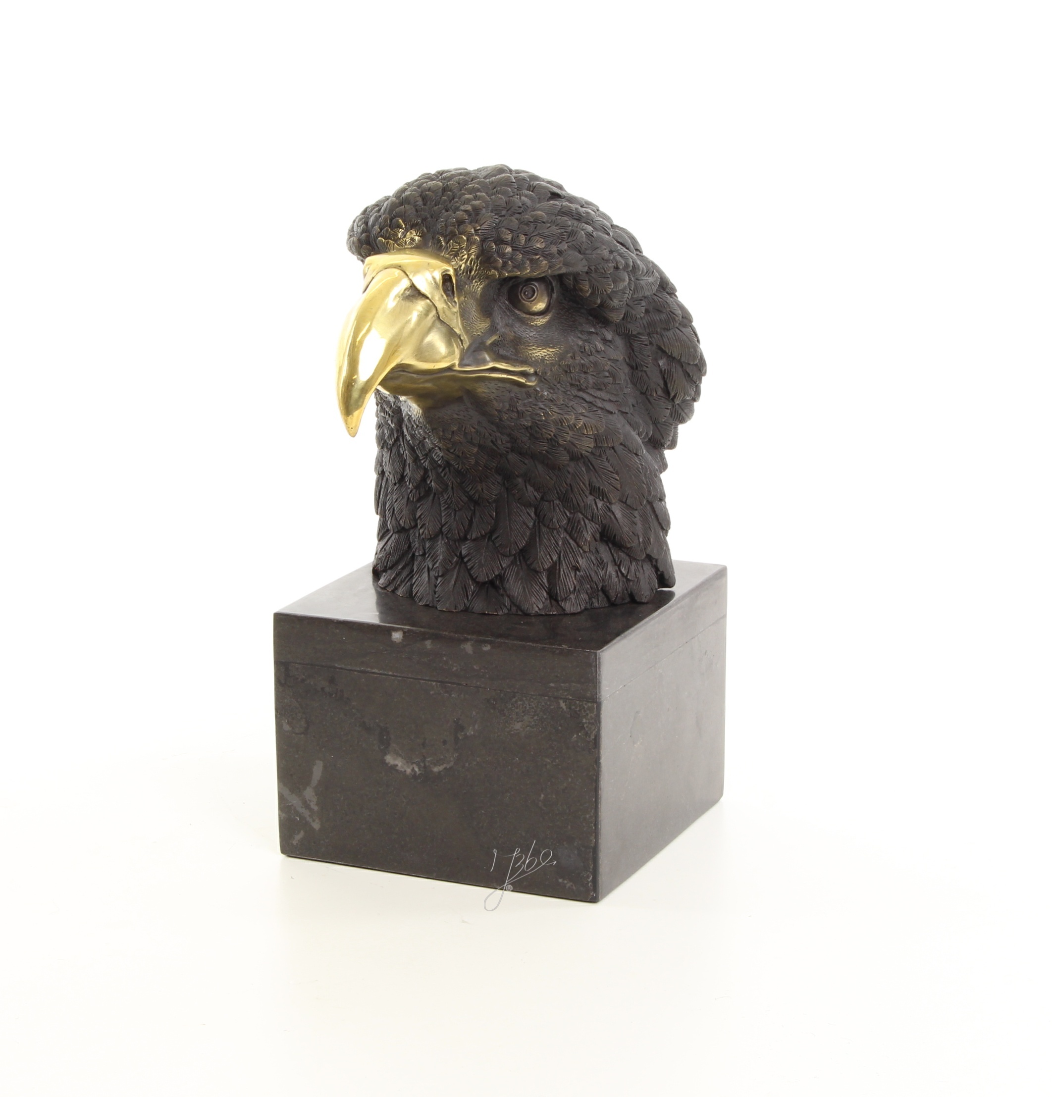 Detailreiche Bronze Adlerkopf Skulptur mit Goldfarbenem Schnabel Einzigartiges Kunstwerk 15