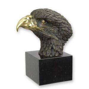 Detailreiche Bronze Adlerkopf Skulptur mit Goldfarbenem Schnabel Einzigartiges Kunstwerk