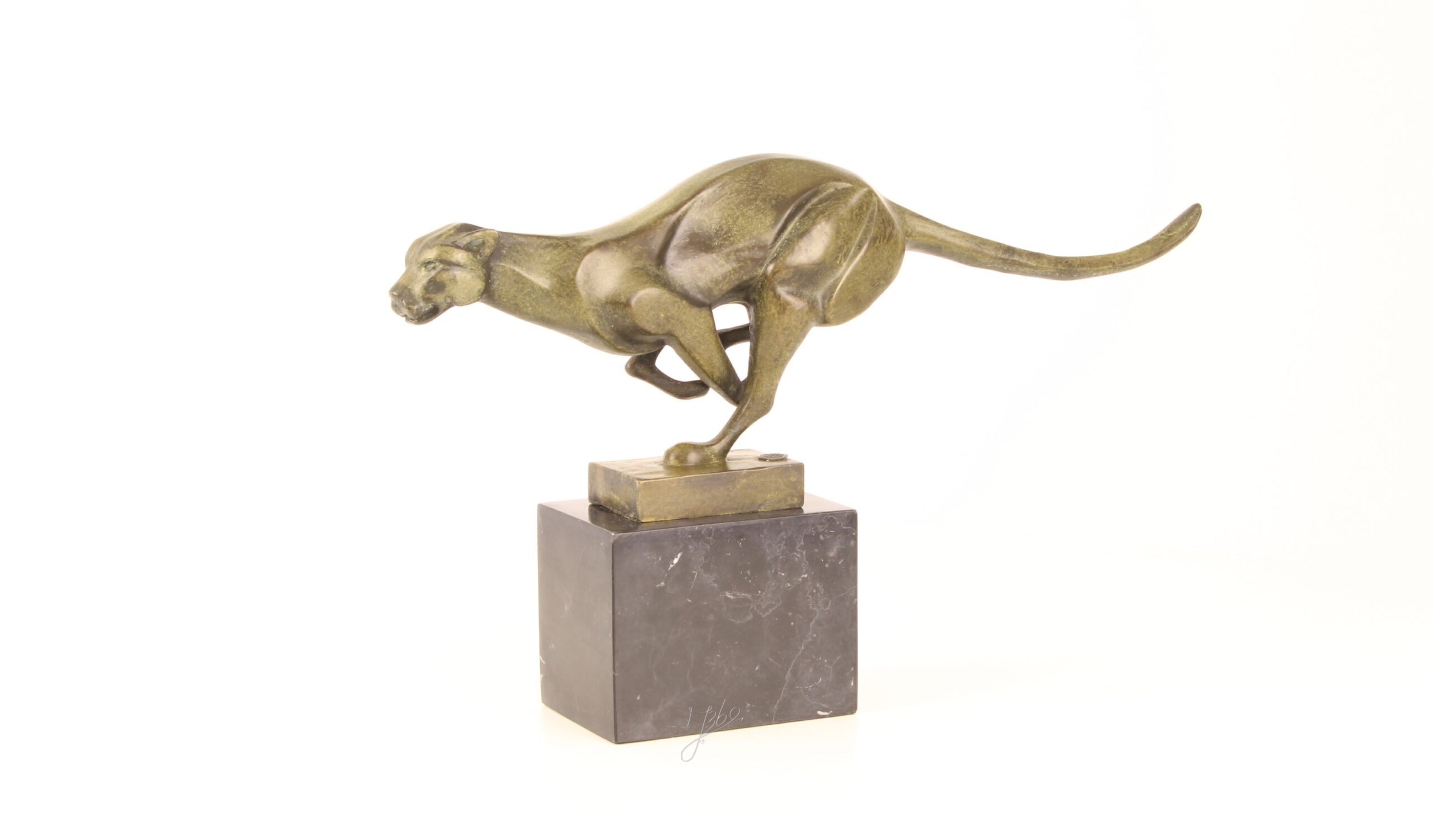 Elegante Bronze Gepardenskulptur Rennender Gepard auf edlem Sockel 3