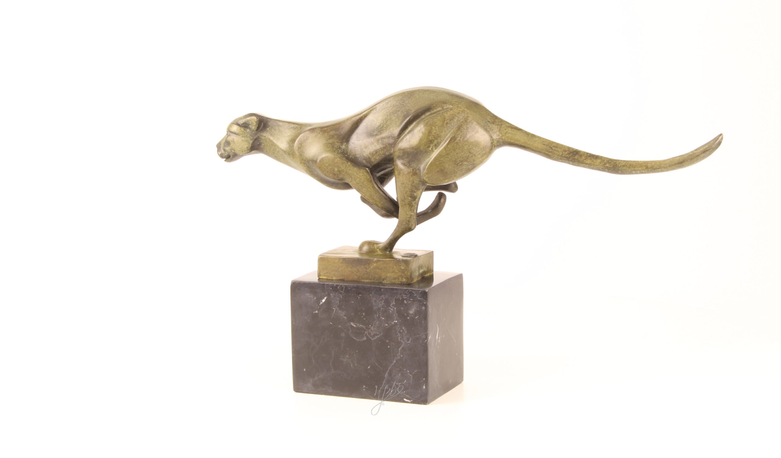 Elegante Bronze Gepardenskulptur Rennender Gepard auf edlem Sockel 7