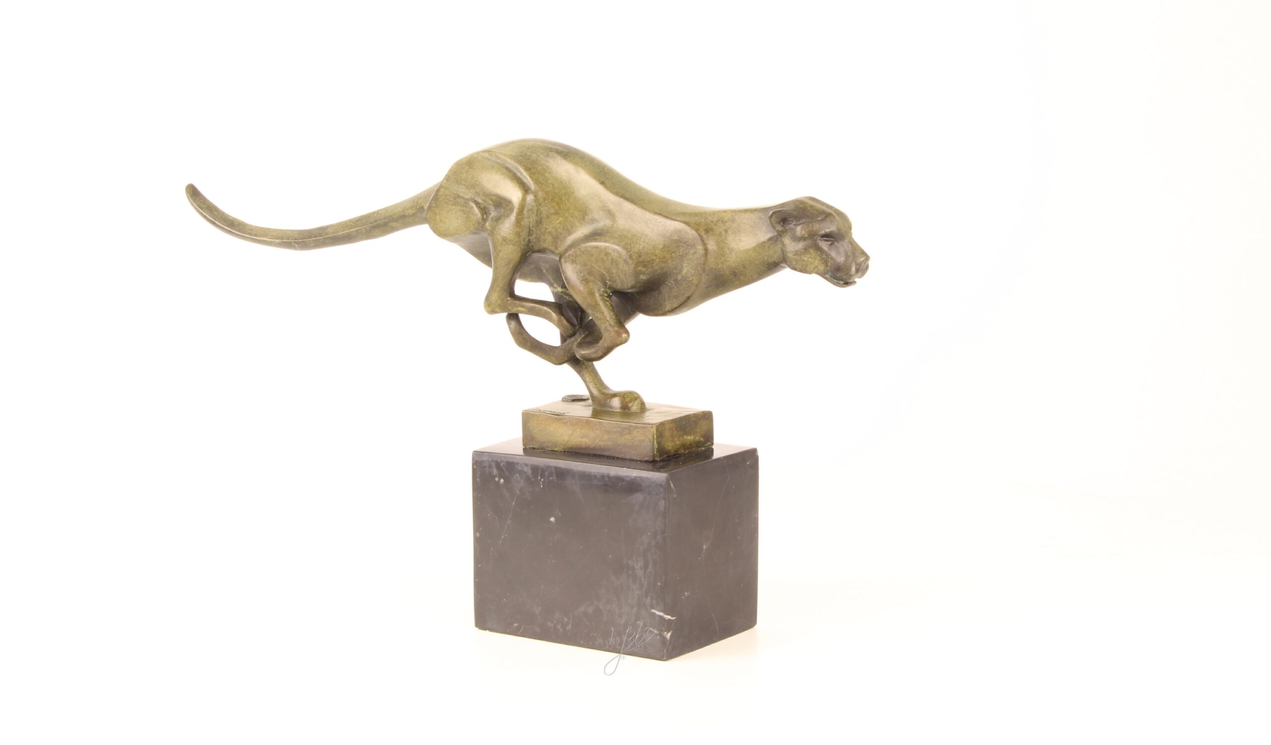 Elegante Bronze Gepardenskulptur Rennender Gepard auf edlem Sockel 13