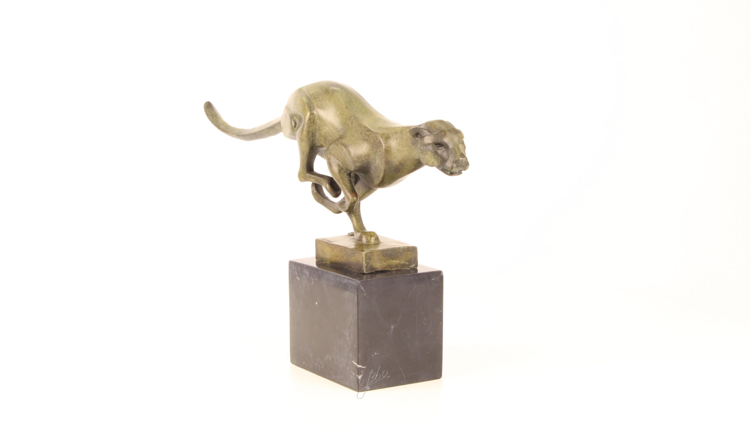 Elegante Bronze Gepardenskulptur Rennender Gepard auf edlem Sockel 14