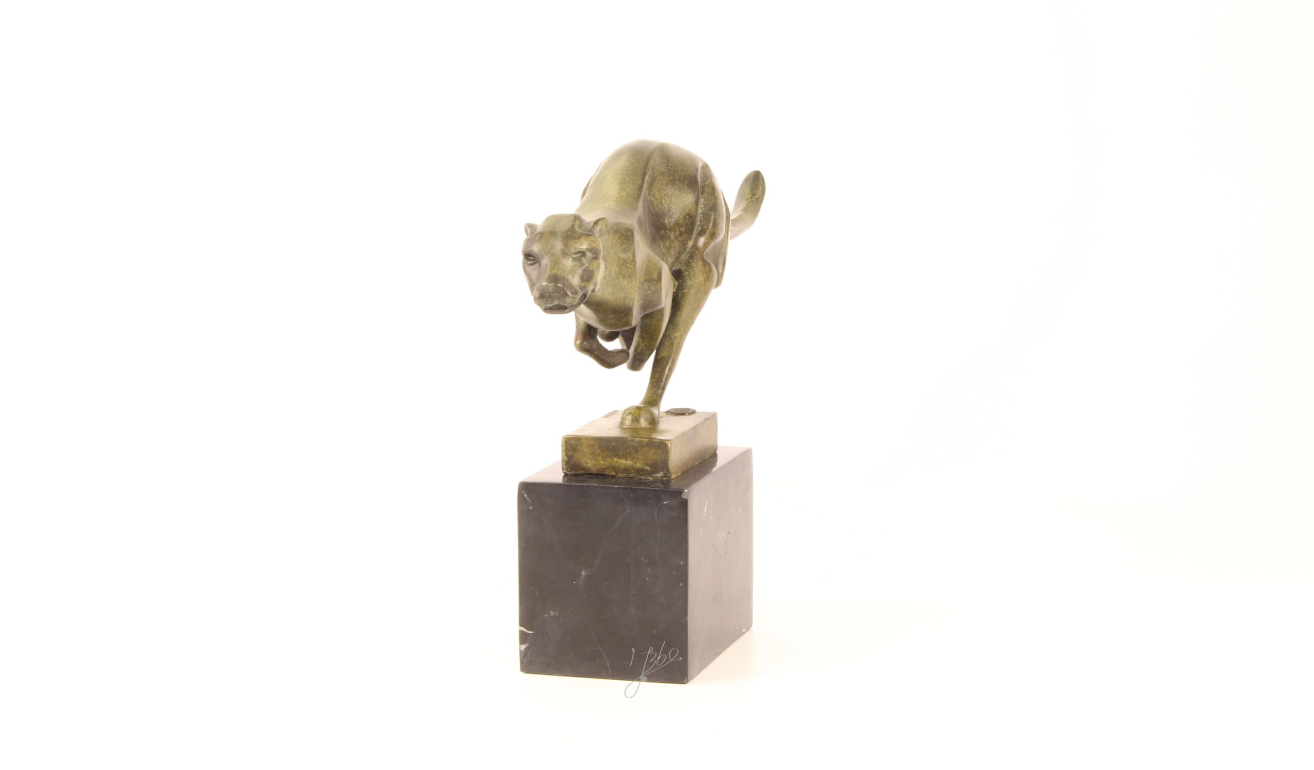 Elegante Bronze Gepardenskulptur Rennender Gepard auf edlem Sockel 16