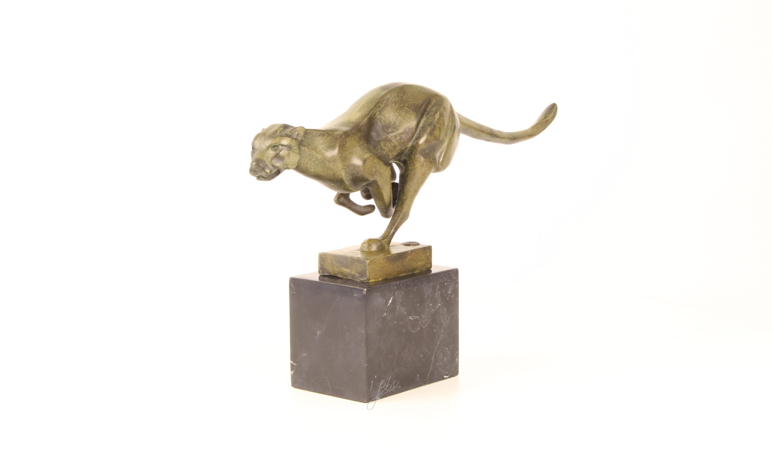 Elegante Bronze Gepardenskulptur Rennender Gepard auf edlem Sockel 17