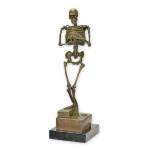 Einzigartige Bronze Skelettskulptur Antike Kunst mit Buch und Uhr