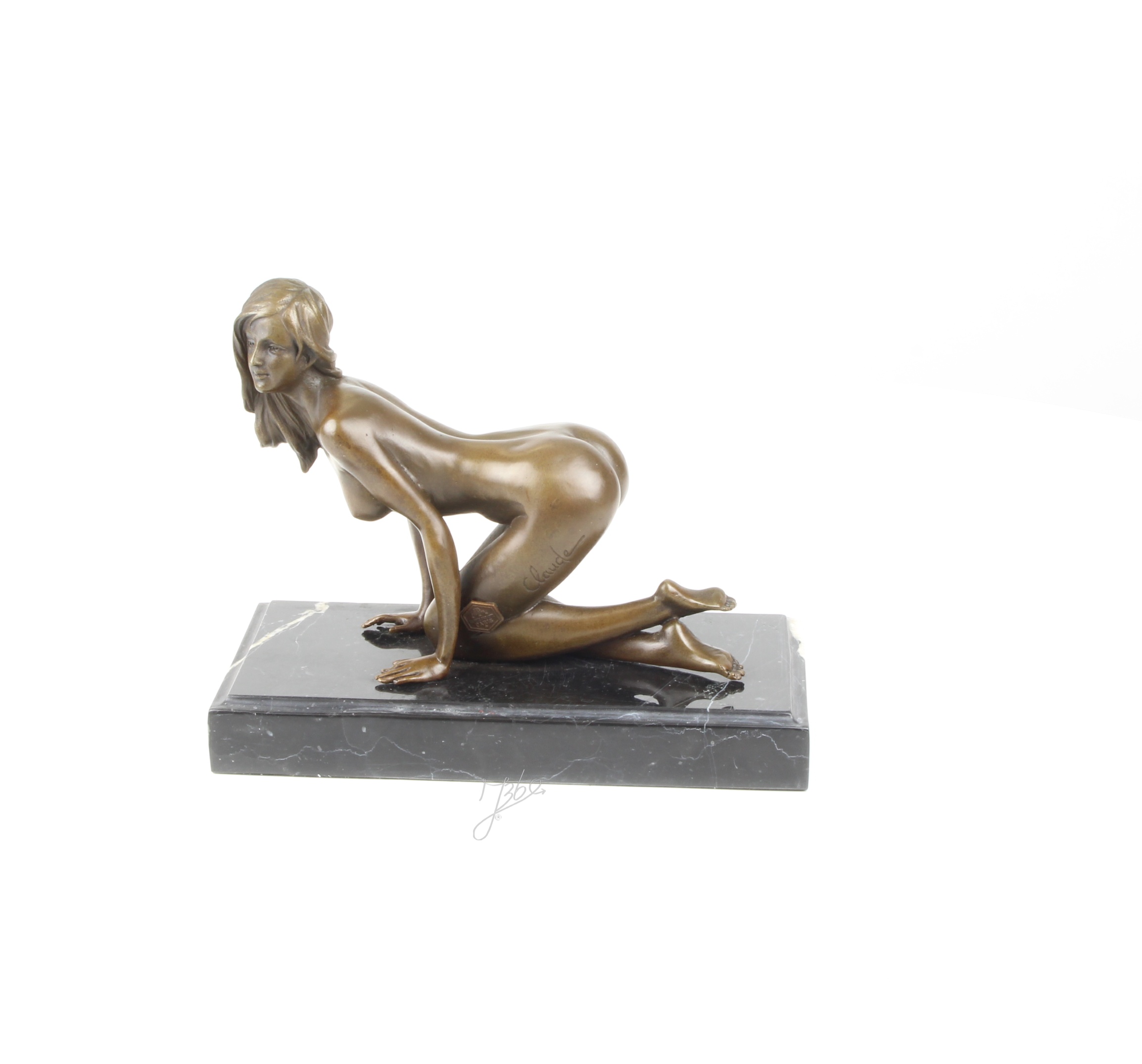 Elegante Bronzestatue Kniende weibliche Aktfigur auf Sockel 3