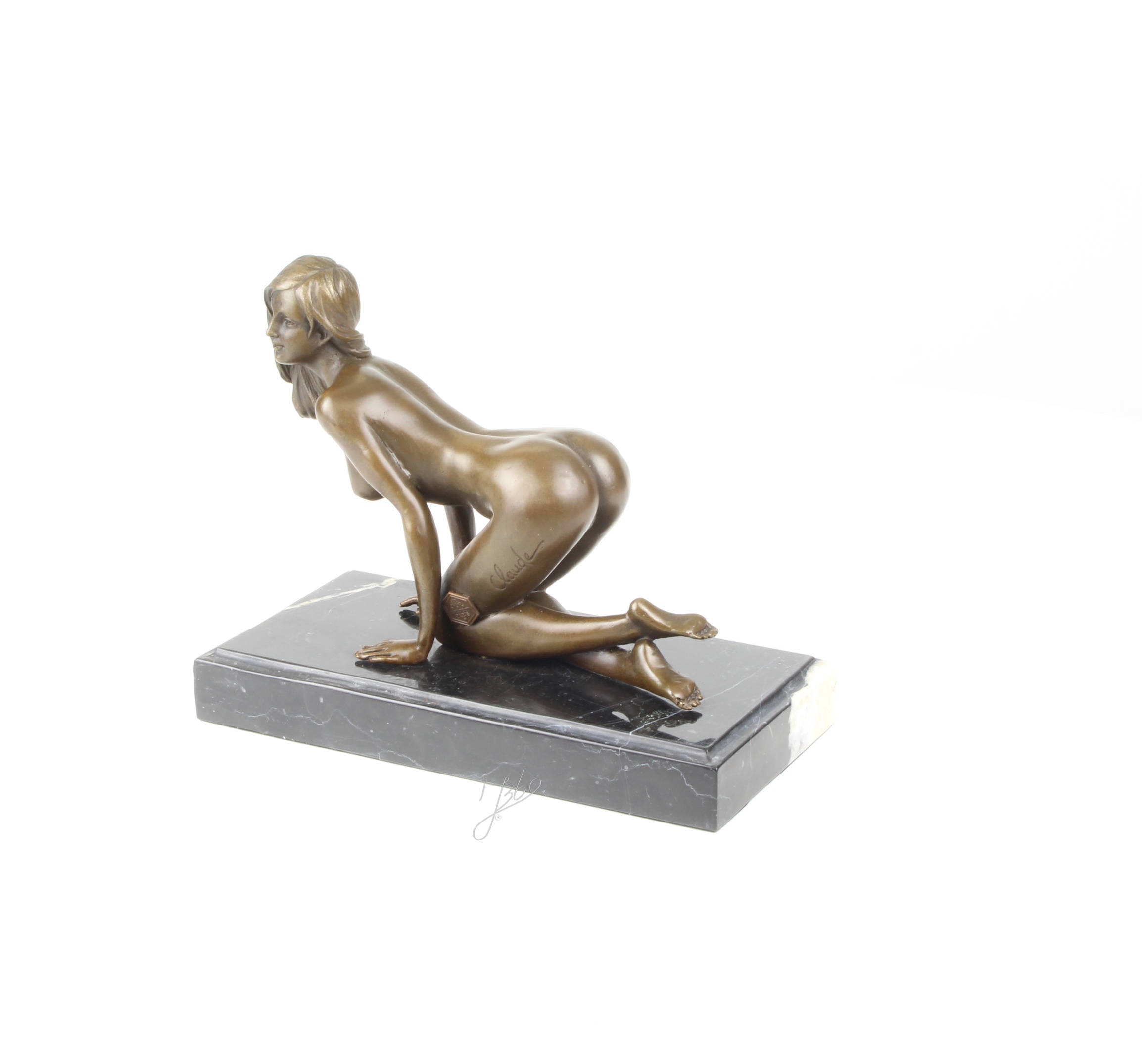 Elegante Bronzestatue Kniende weibliche Aktfigur auf Sockel 4