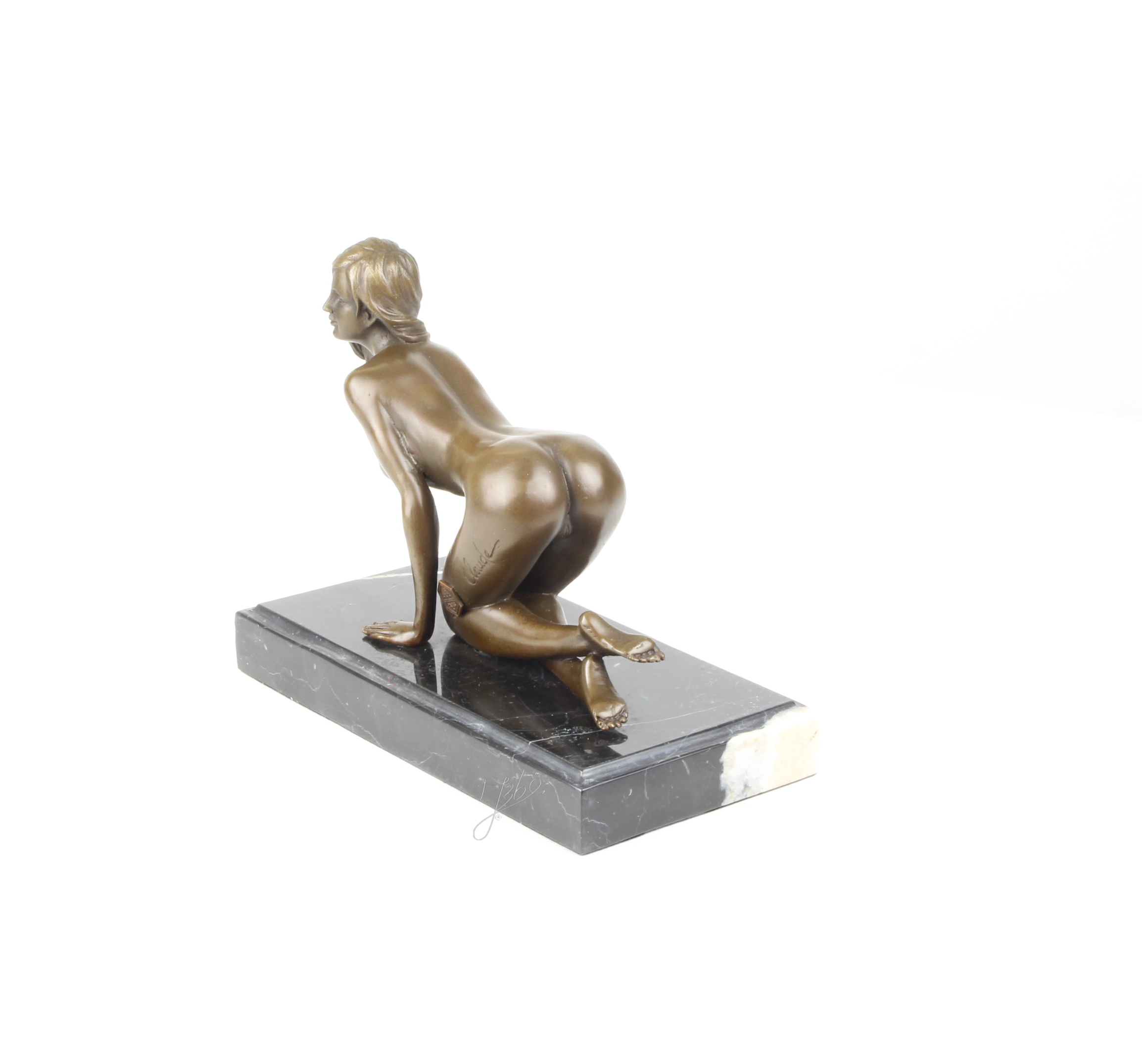 Elegante Bronzestatue Kniende weibliche Aktfigur auf Sockel 9