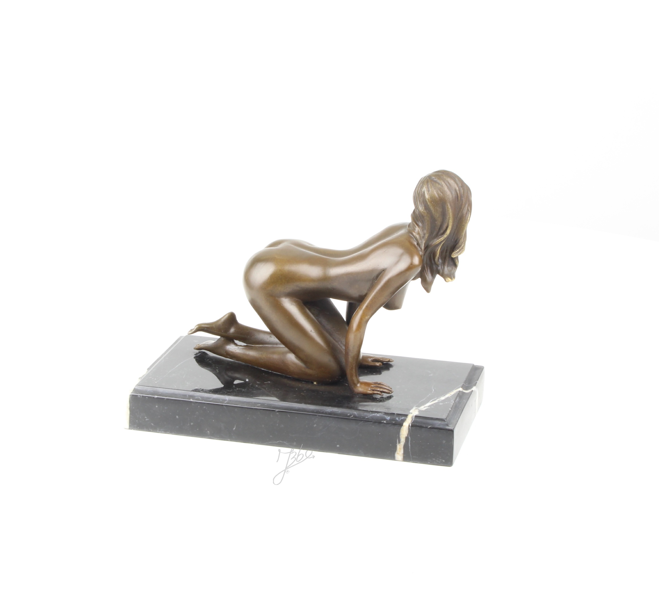 Elegante Bronzestatue Kniende weibliche Aktfigur auf Sockel 6