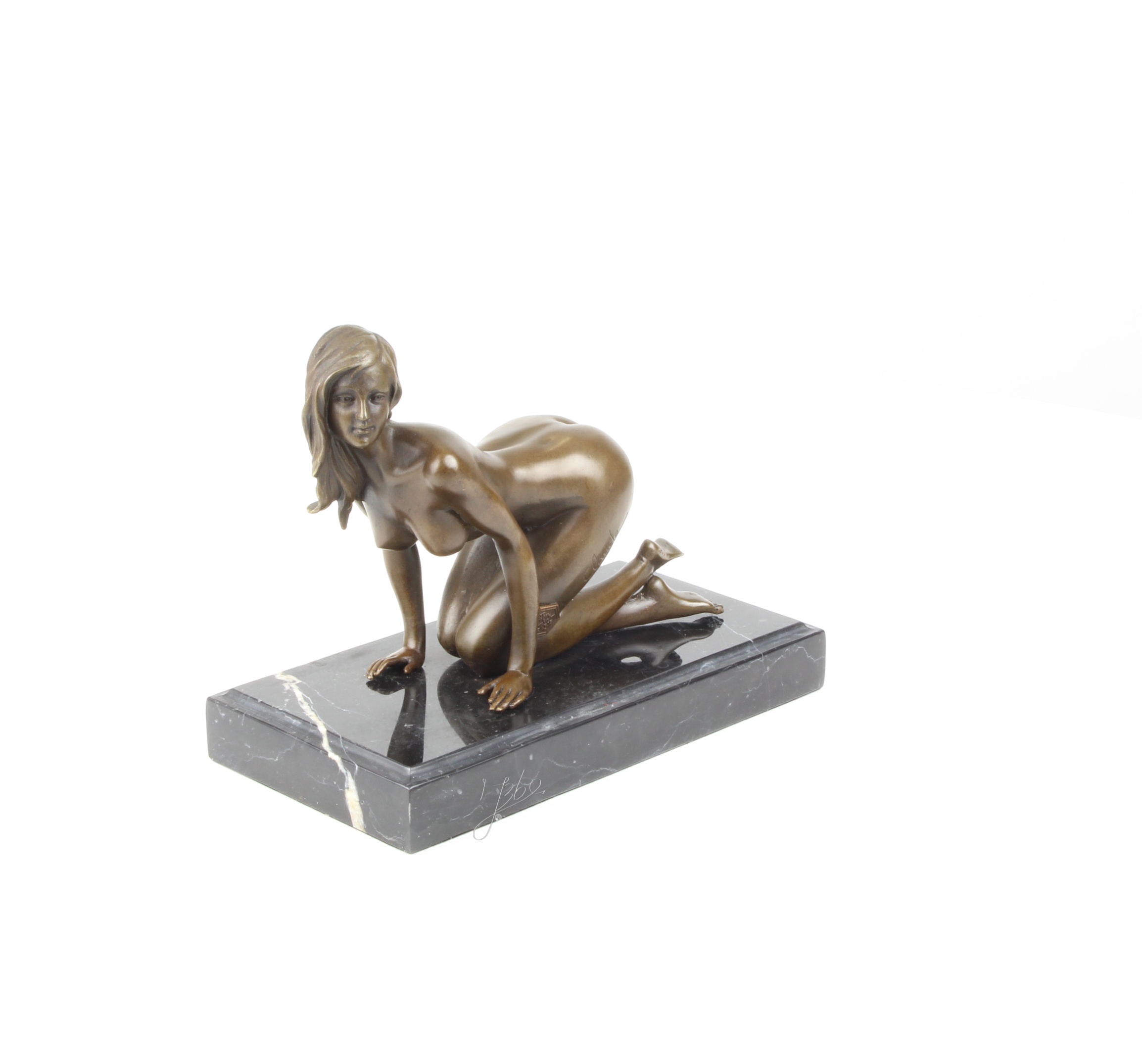 Elegante Bronzestatue Kniende weibliche Aktfigur auf Sockel 15