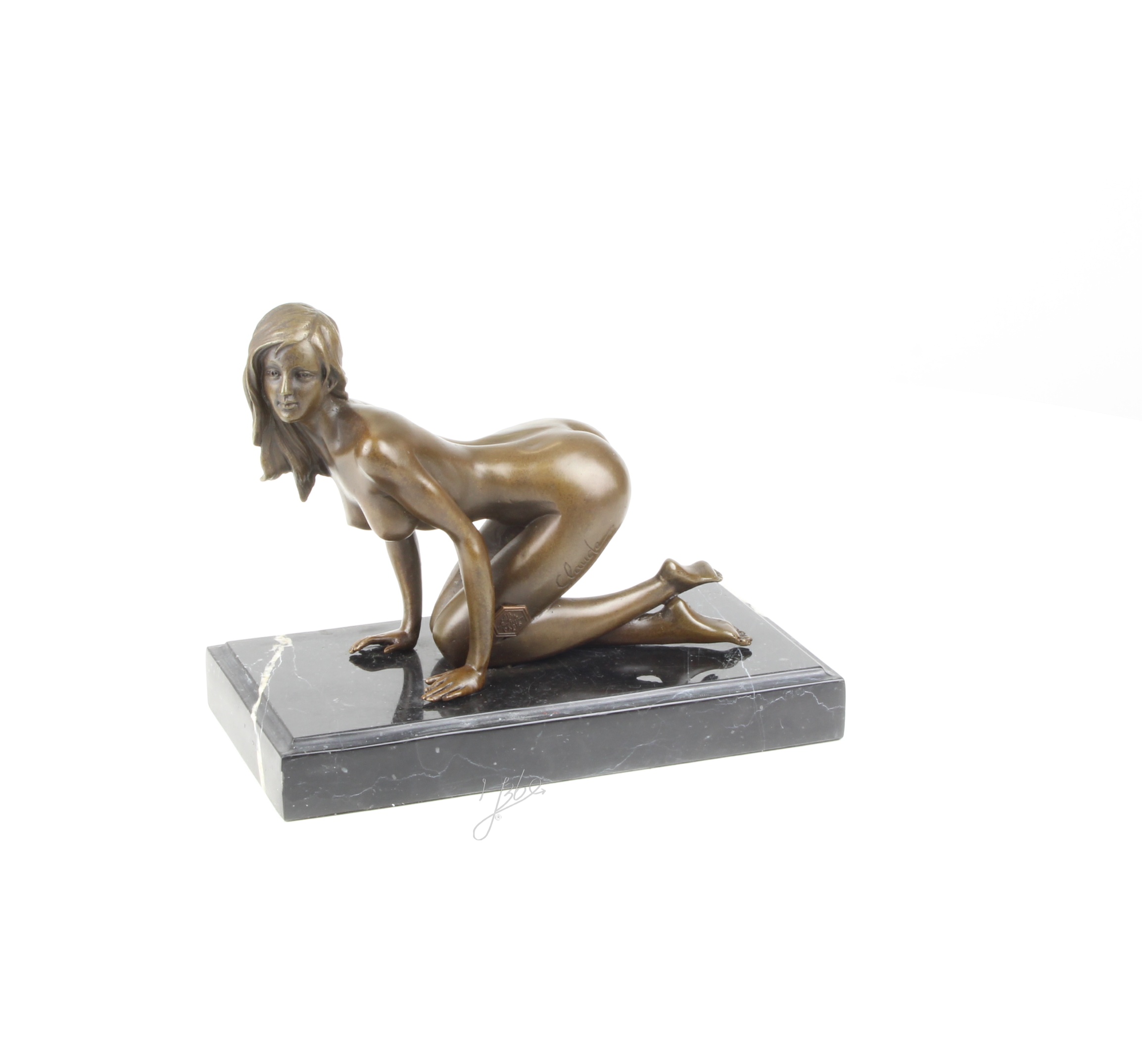 Elegante Bronzestatue Kniende weibliche Aktfigur auf Sockel 14