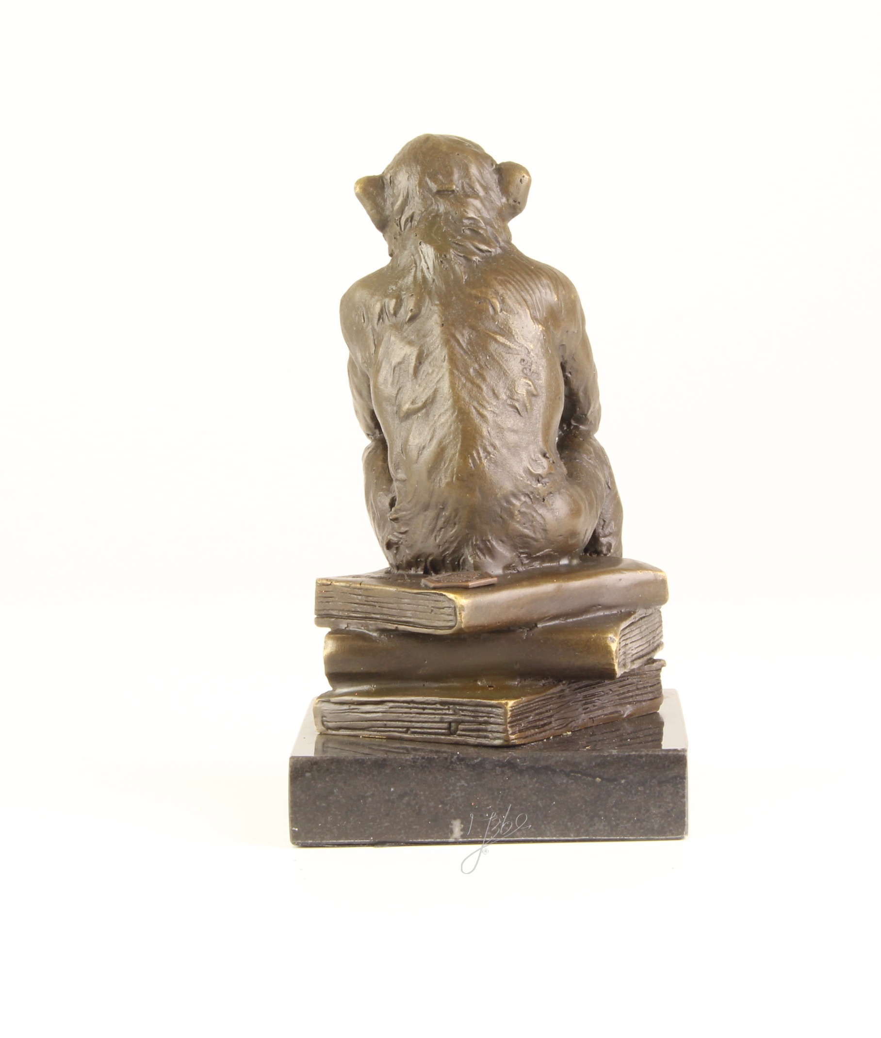 Nachdenkliche Affenbronze Skulptur mit Totenkopf Philosophie pur 6
