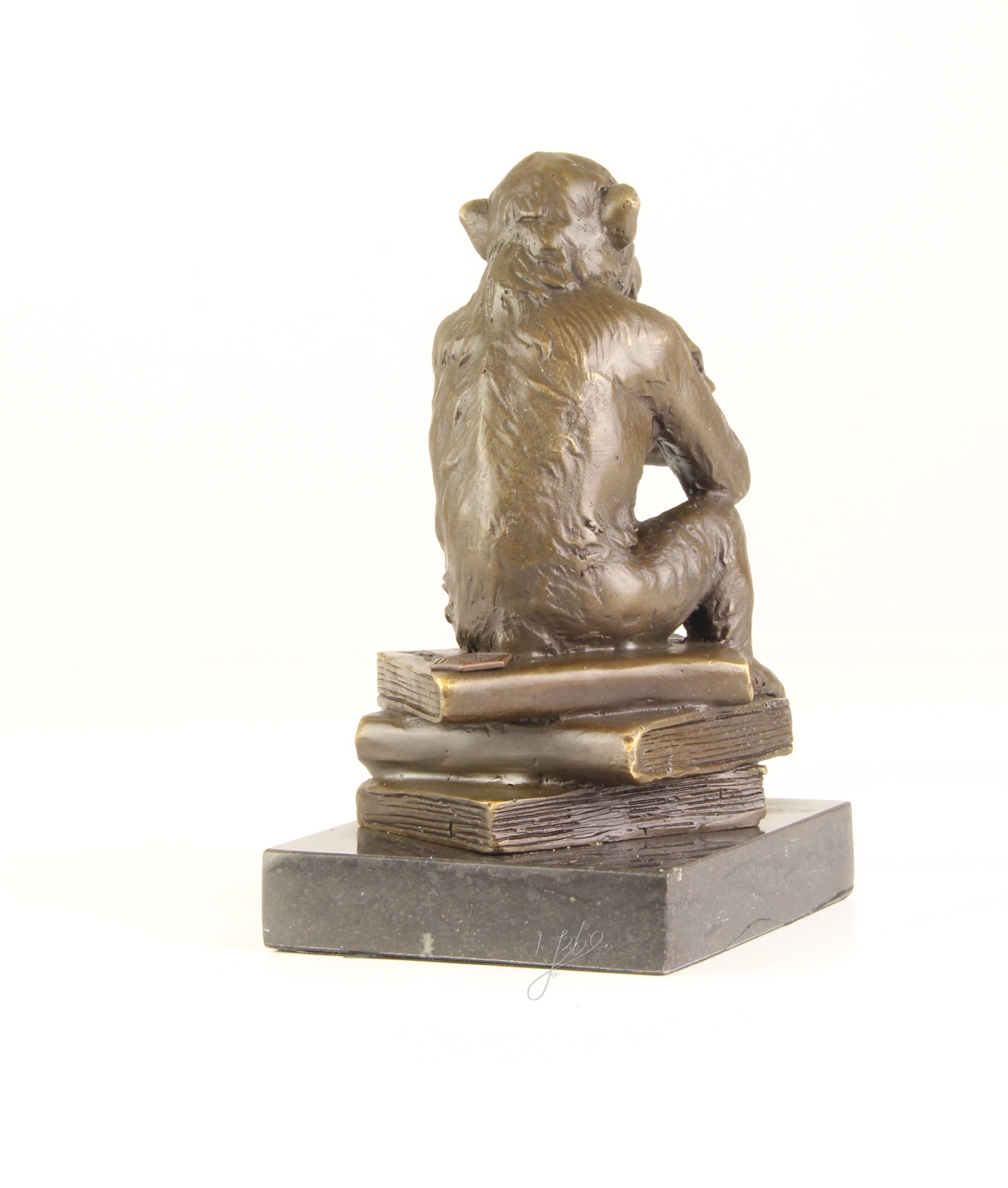 Nachdenkliche Affenbronze Skulptur mit Totenkopf Philosophie pur 13