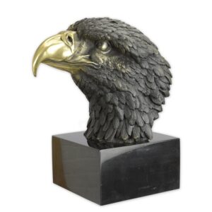 Hochwertige Bronze Adlerkopf Skulptur mit Goldschnabel  Detailreiches Kunstwerk