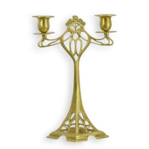 Eleganter Jugendstil Bronze Kerzenhalter Zweiflammiger Dekoleuchter