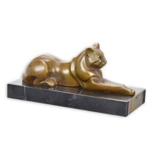 Modernistische Bronze Katze Stilvolle Skulptur einer Liegenden Katze
