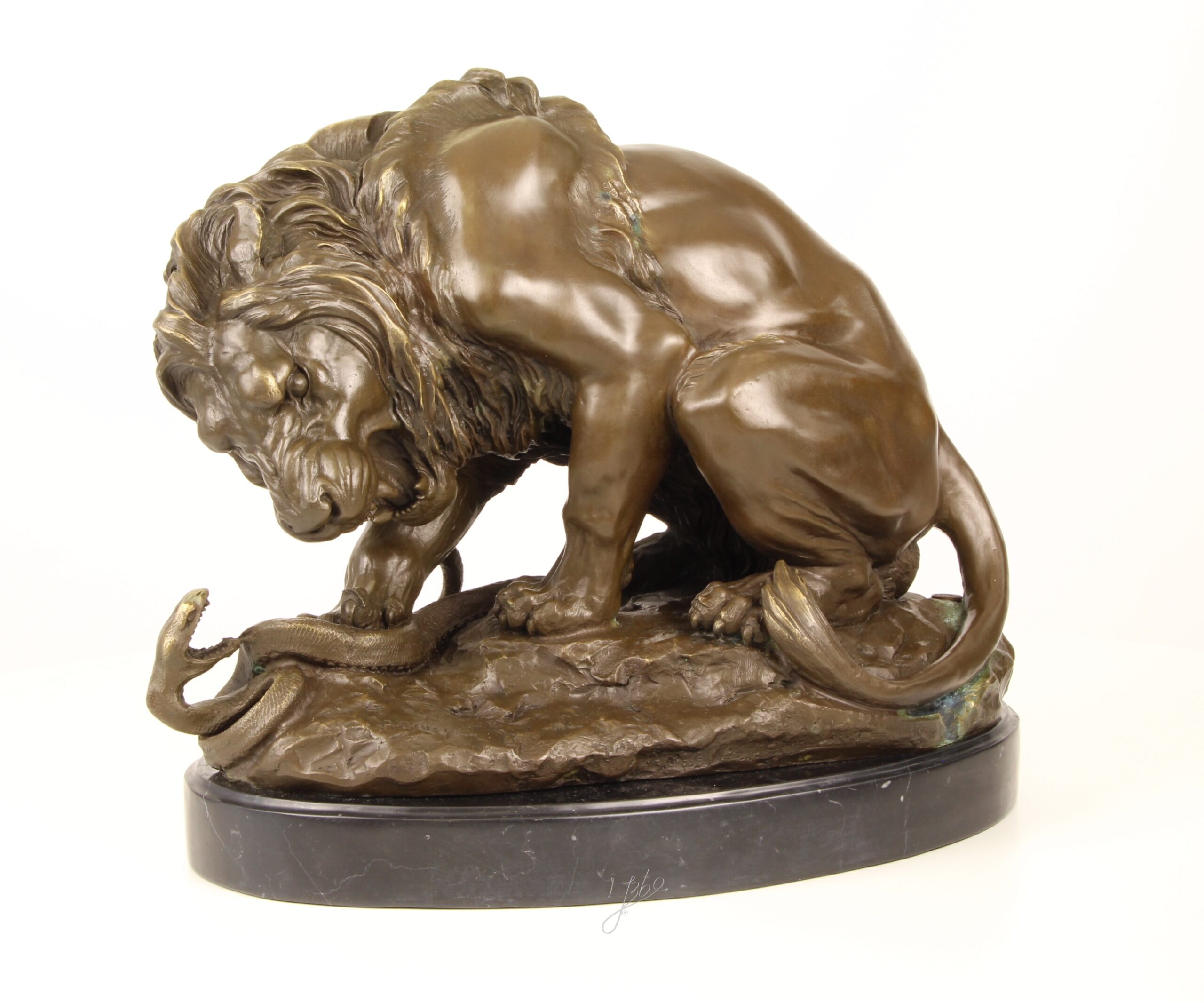 Exquisite Bronze Löwen Skulptur mit Schlange Einzigartige Kunstwerke 3