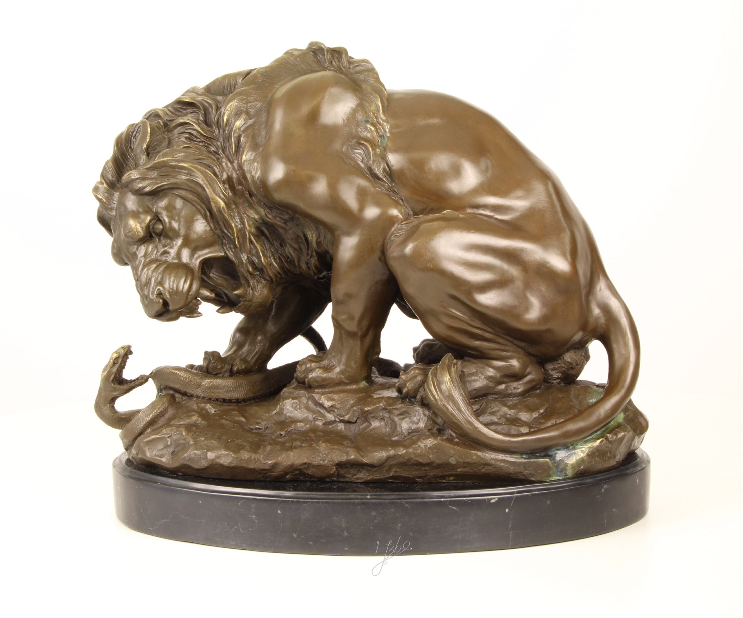 Exquisite Bronze Löwen Skulptur mit Schlange Einzigartige Kunstwerke 4