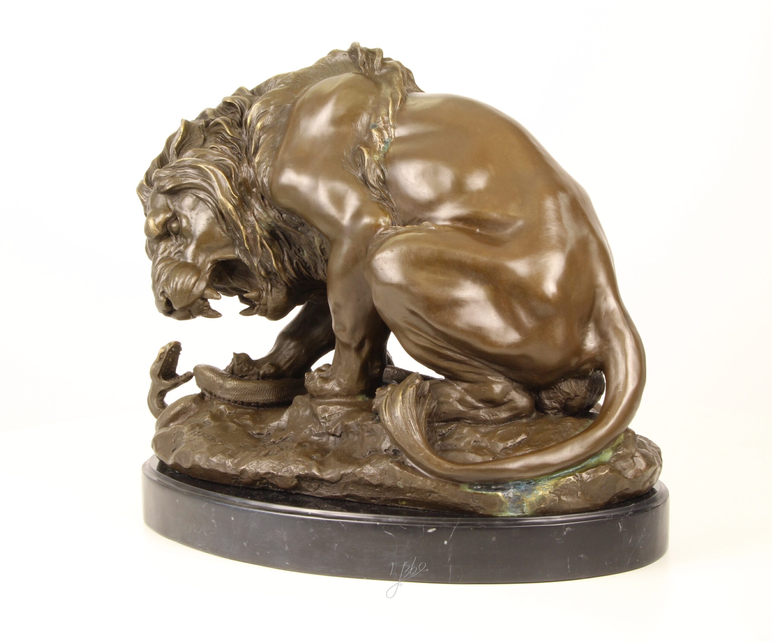 Exquisite Bronze Löwen Skulptur mit Schlange Einzigartige Kunstwerke 9