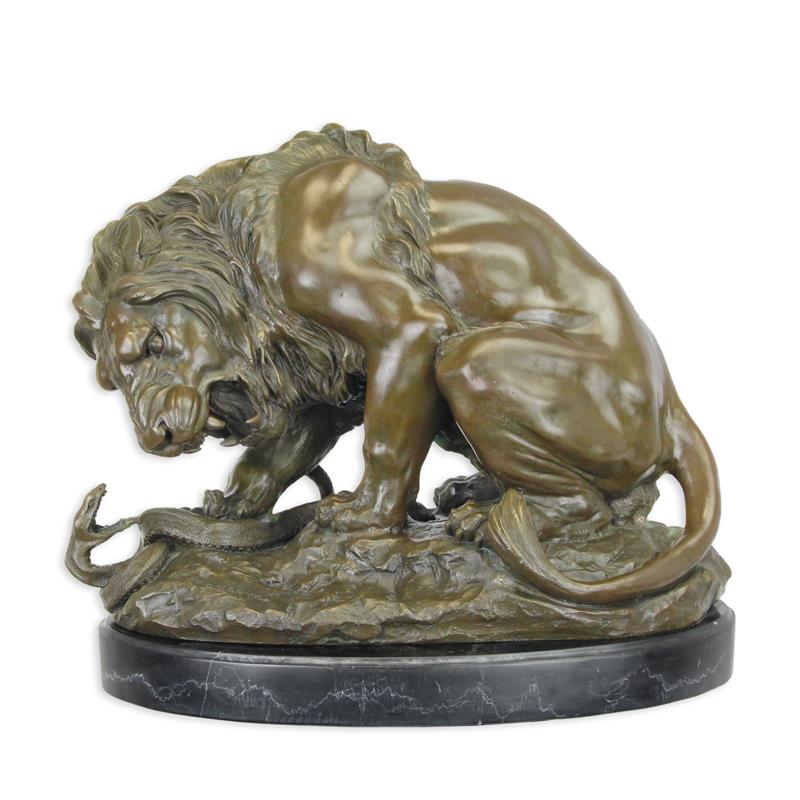 Exquisite Bronze Löwen Skulptur mit Schlange Einzigartige Kunstwerke 2
