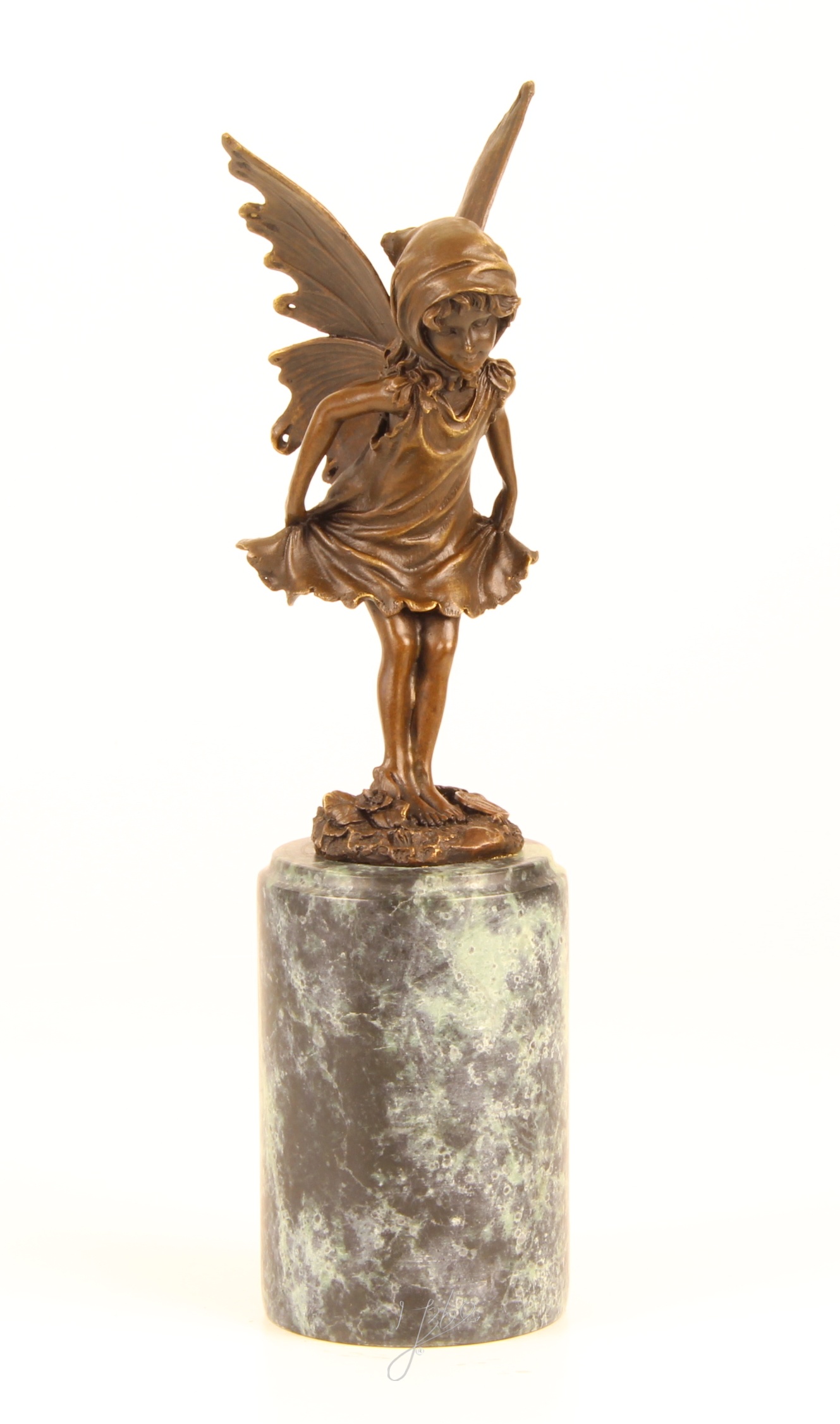 Zauberhafte Bronze Fee Skulptur mit filigranen Flügeln Einzigartiges Kunstwerk 3