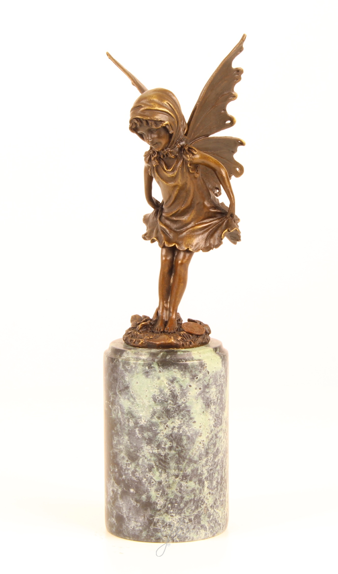 Zauberhafte Bronze Fee Skulptur mit filigranen Flügeln Einzigartiges Kunstwerk 6