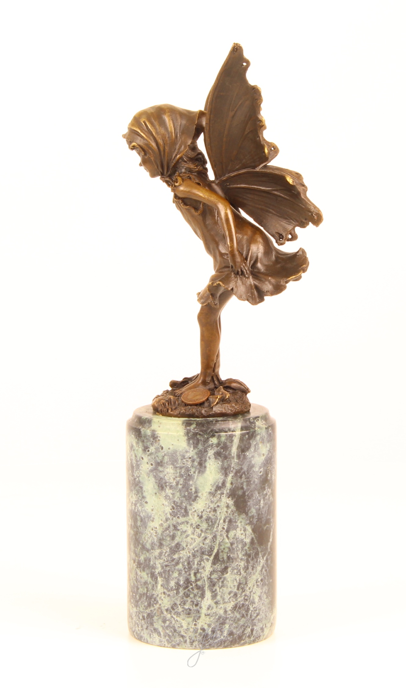 Zauberhafte Bronze Fee Skulptur mit filigranen Flügeln Einzigartiges Kunstwerk 12