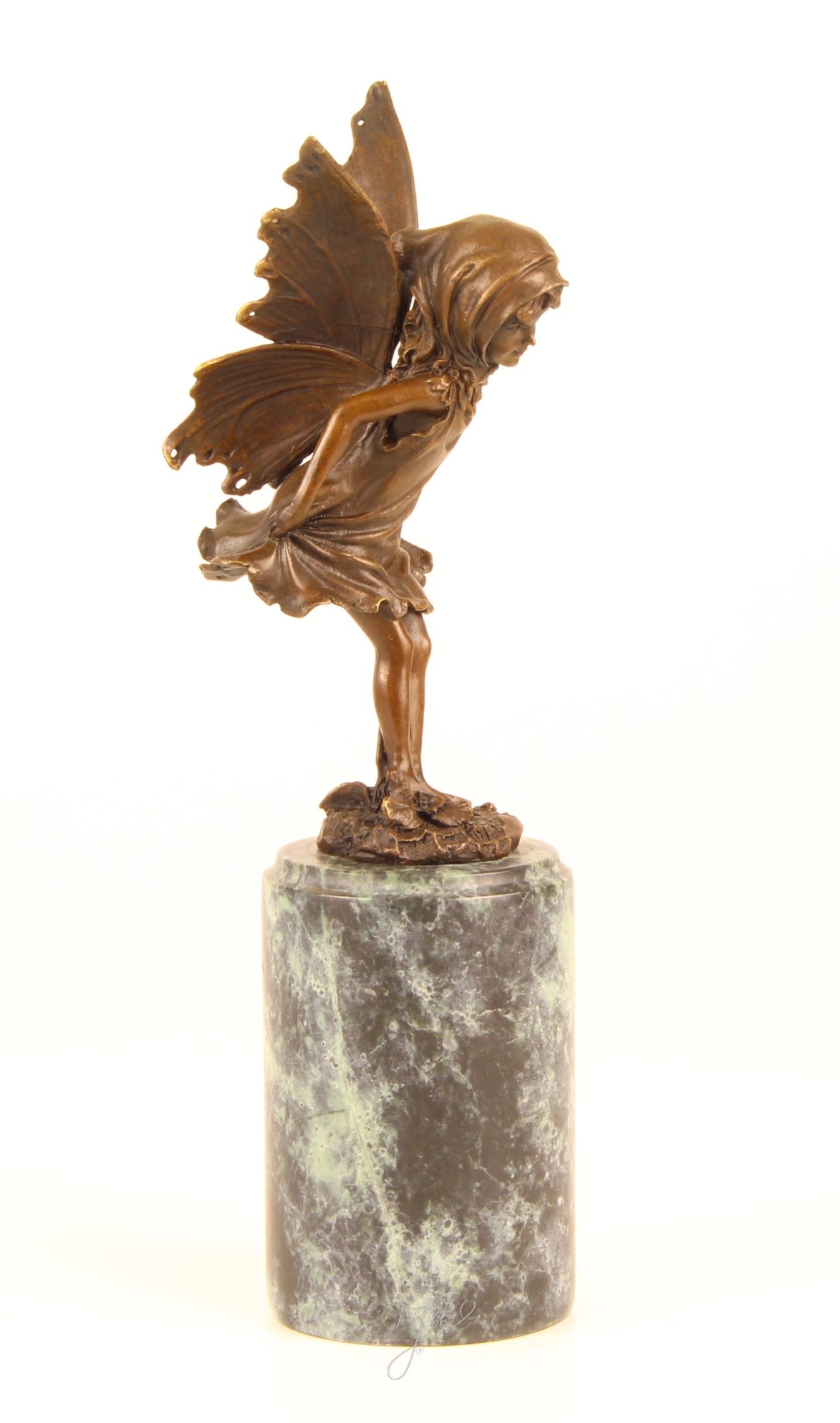 Zauberhafte Bronze Fee Skulptur mit filigranen Flügeln Einzigartiges Kunstwerk 17