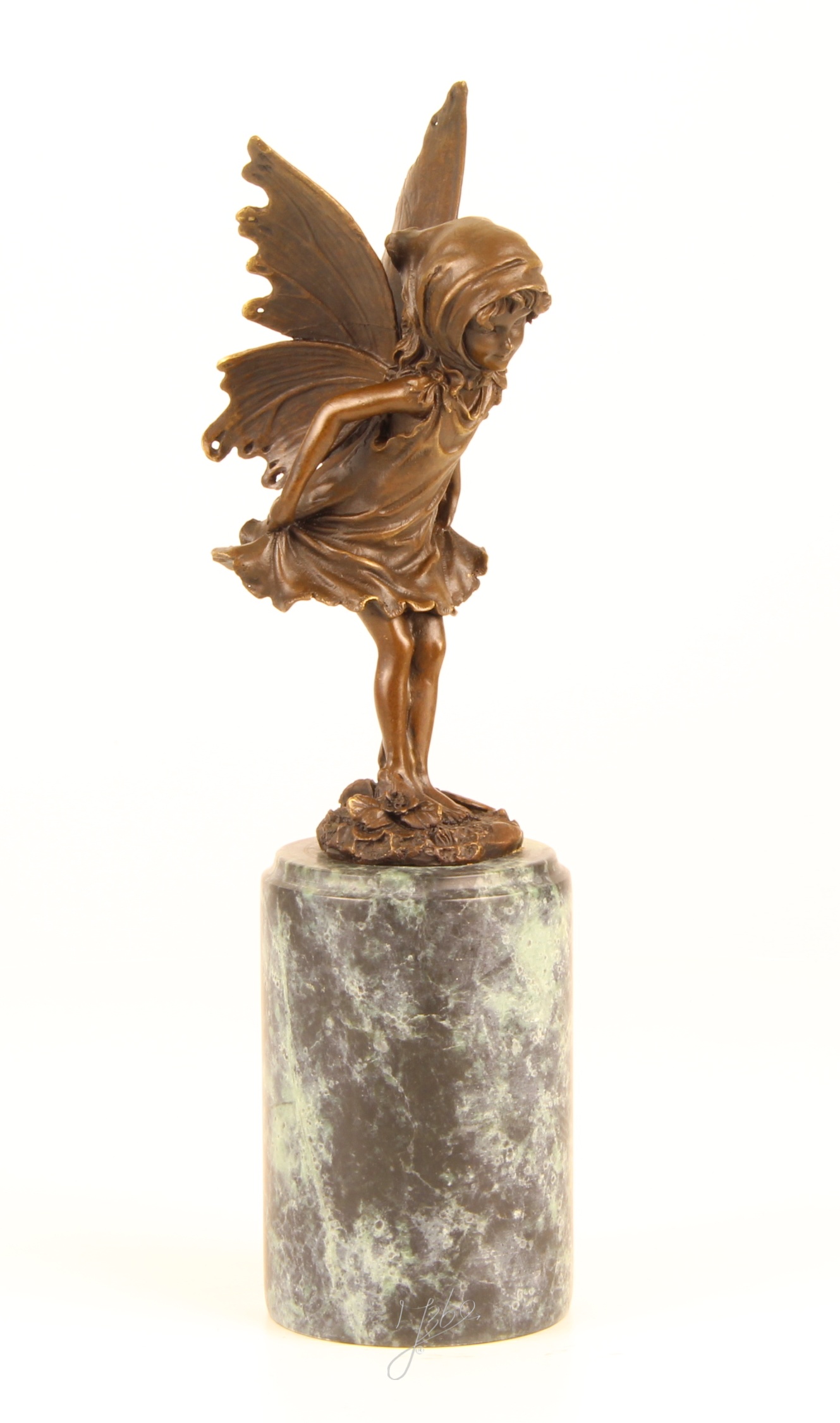 Zauberhafte Bronze Fee Skulptur mit filigranen Flügeln Einzigartiges Kunstwerk 14