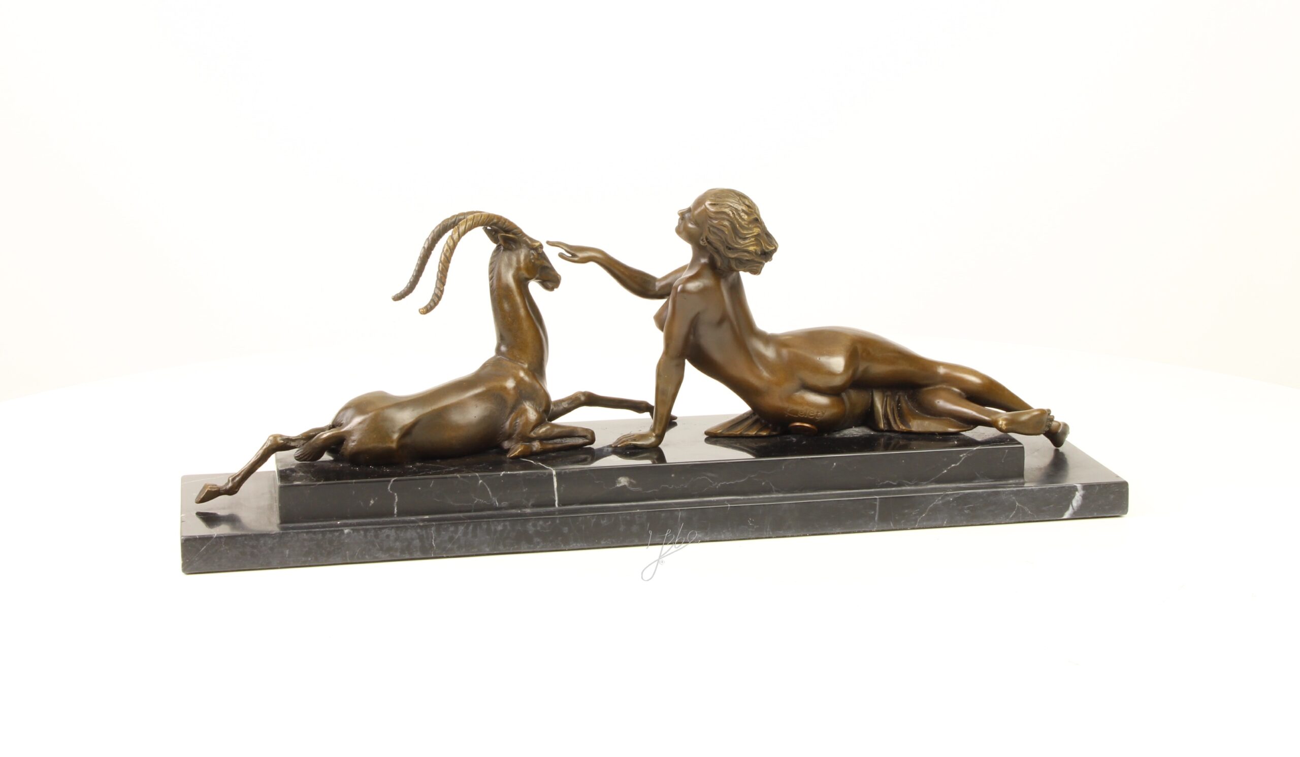 Künstlerische Bronze Meerjungfrau Skulptur mit Ziege Einzigartiges Kunstwerk 11