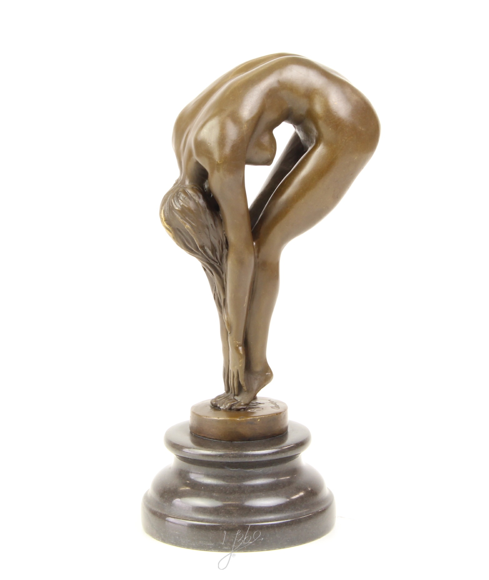 Elegante Bronzefigur Frau Detaillierte Skulptur einer Biegenden Schönheit 3