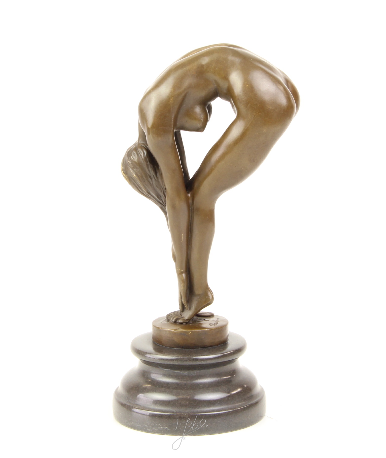 Elegante Bronzefigur Frau Detaillierte Skulptur einer Biegenden Schönheit 4