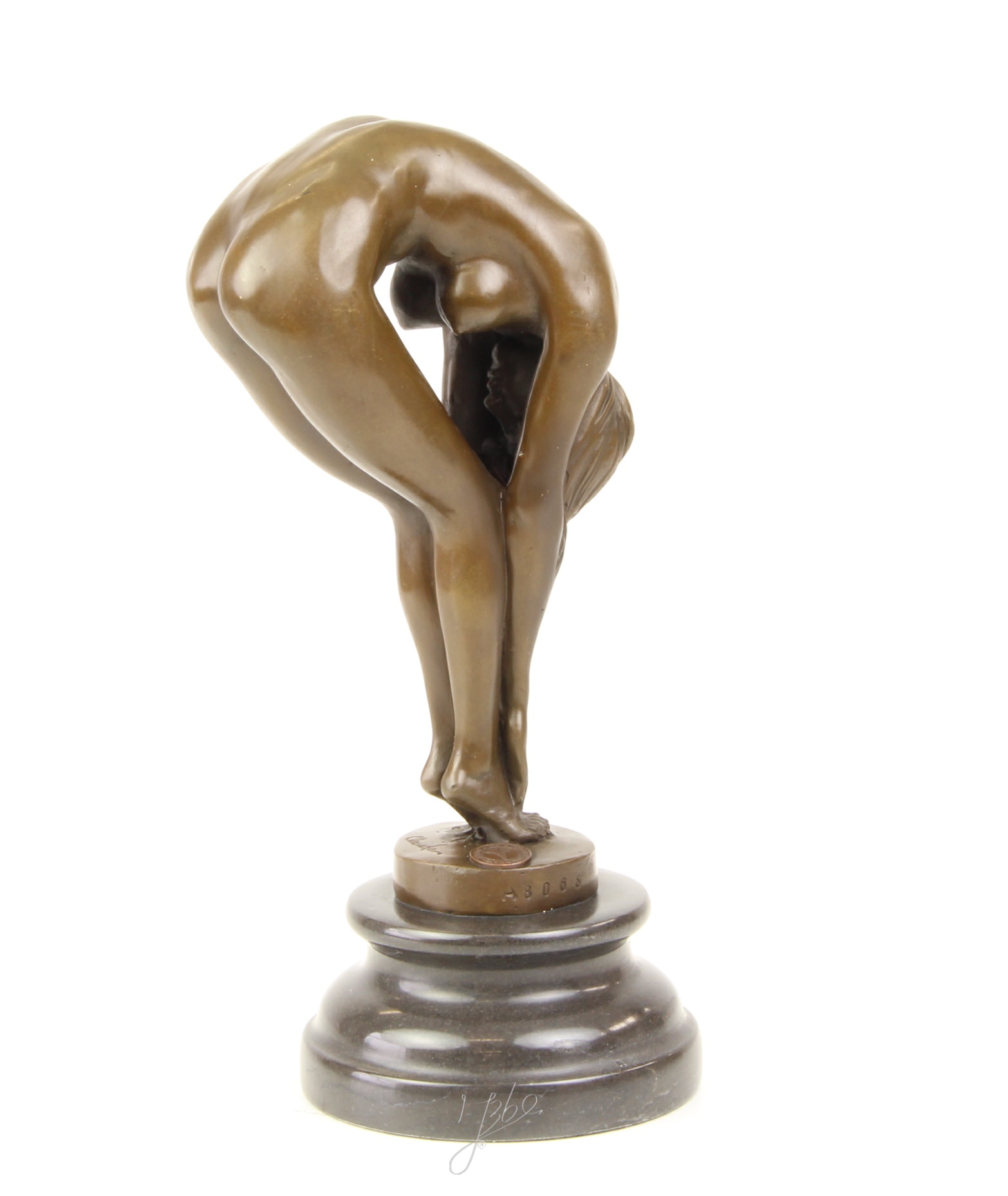 Elegante Bronzefigur Frau Detaillierte Skulptur einer Biegenden Schönheit 12